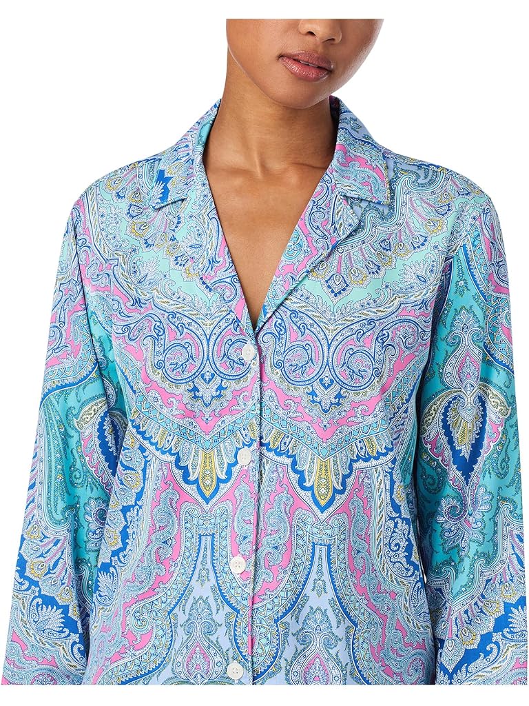 Blue Lauren Ralph Lauren Long Sleeve Notch Collar Sateen PJ Set