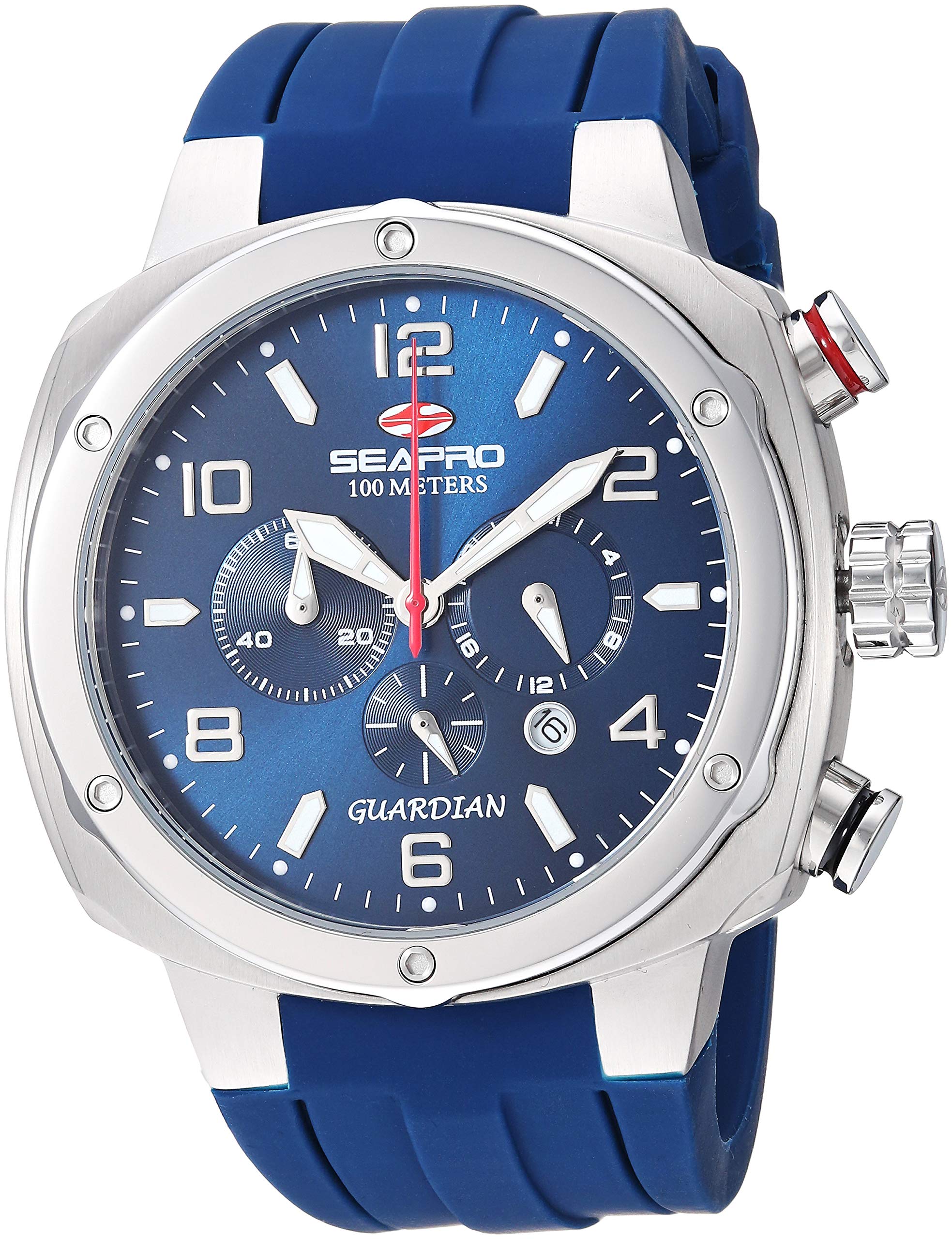 SeaproMen's Guardian Stainless Steel Quartz Silicone Strap, Blue, 23.6 Casual Watch (Model: SP3343), Quartz Movement
