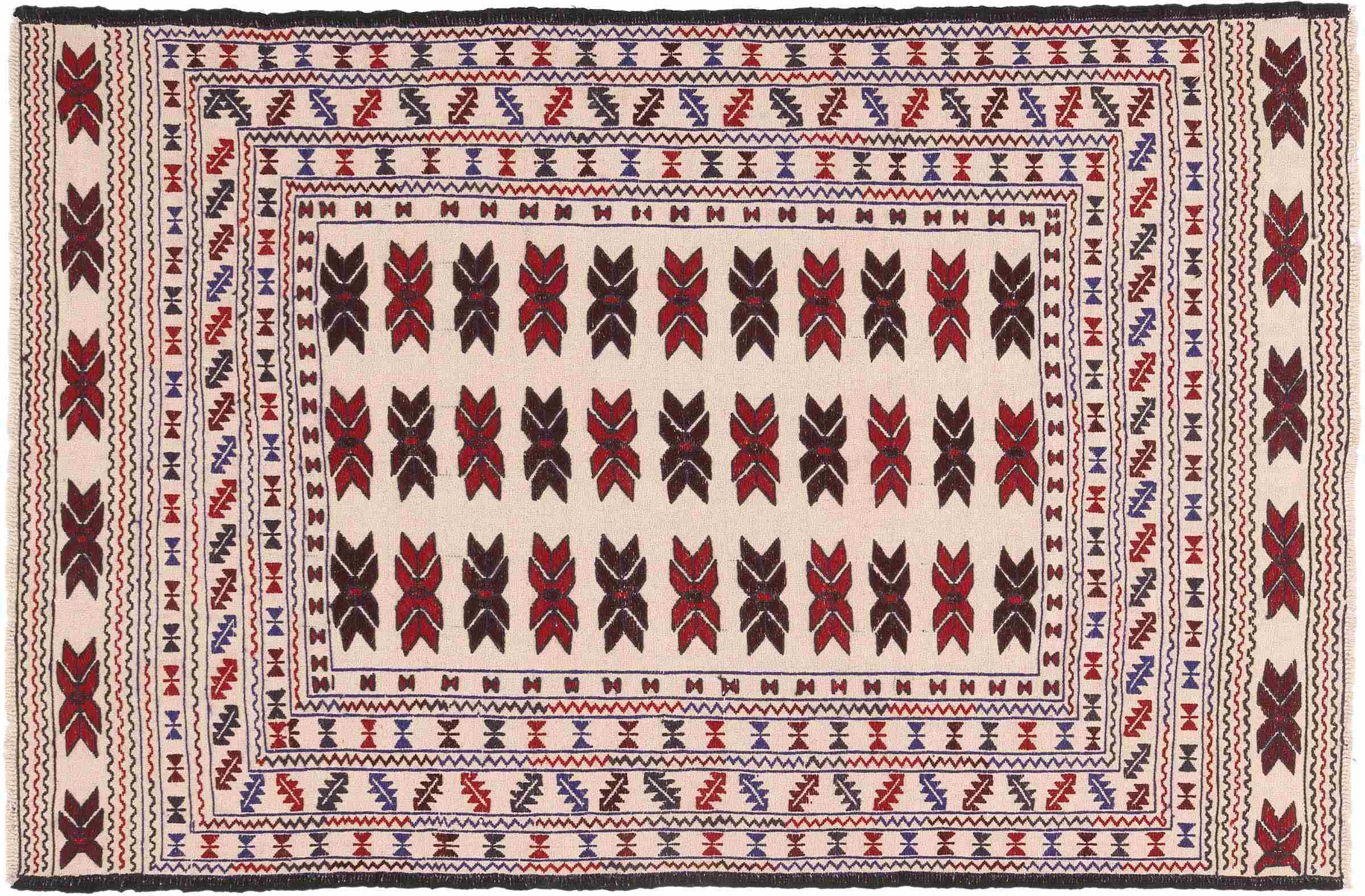 Tapis afghan Kelim GOL Barjasta beige 120x180 tapis géométrique salon