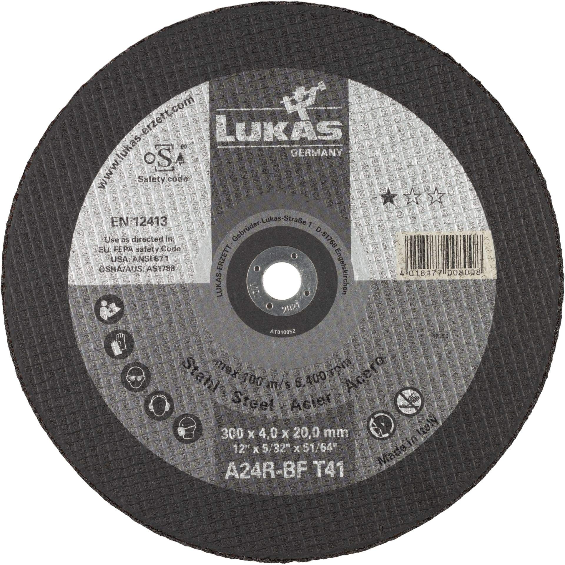 LUKAS - Disco da taglio T41 per acciaio 300 x 4 mm, dritto, per bruciatori a benzina, A24R-BF