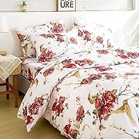 Vista 2 de Tache Floral Colibríes Borgoña, Marfil Antiguo, Vintage Farmhouse Spring Country Rustic Microfibra Reversible Rose Garden Funda de edredón