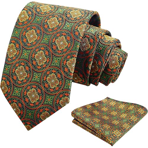 Alizeal Mens 3.15'' Vintage Necktie and Pocket Square Business Geometric Regular Patterns Tie and Hanky Set