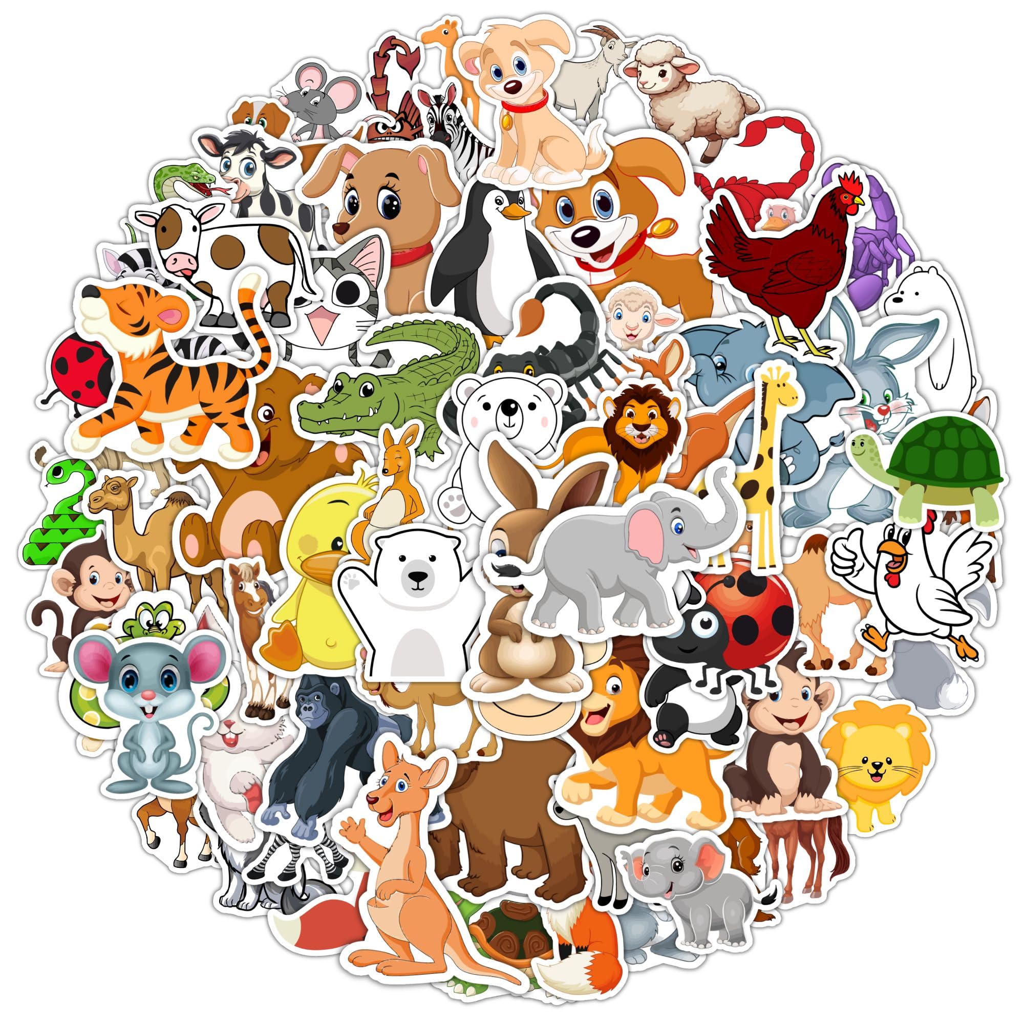 STICOASIS 100 PCS Multicolor Cartoon Animal Vinyl Waterproof Stickers for Kids, Teens & Adults - Perfect for Laptops, Water Bottles, Skateboards,