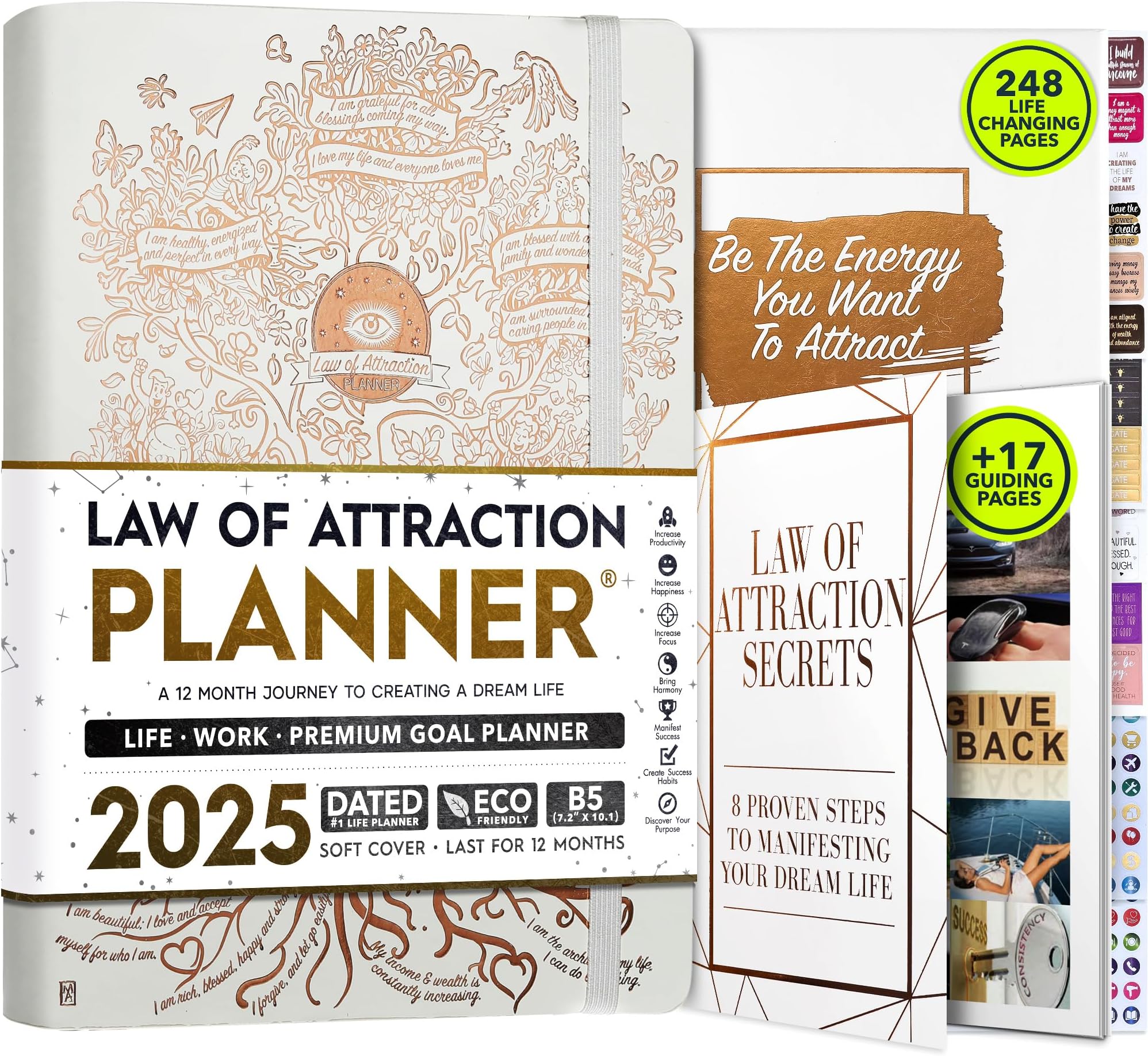 Law of Attraction Planner 2023 - Deluxe Weekly Planner, Monthly Planner, A 12 Month Journey to Increase Productivity and Happiness, Life Organiser, Gratitude Journal, Stickers, Gift Box