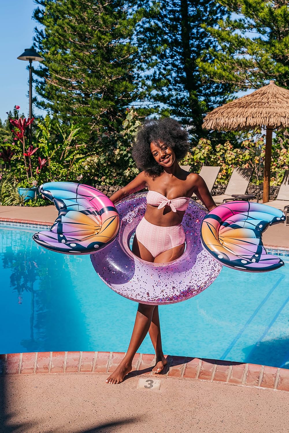 PoolCandy Glitter Filled Butterfly Pool Float – 40” Inflatable Swim Ring with Holographic Glitter, Heavy-Duty PVC Tube, Supports 250 lbs