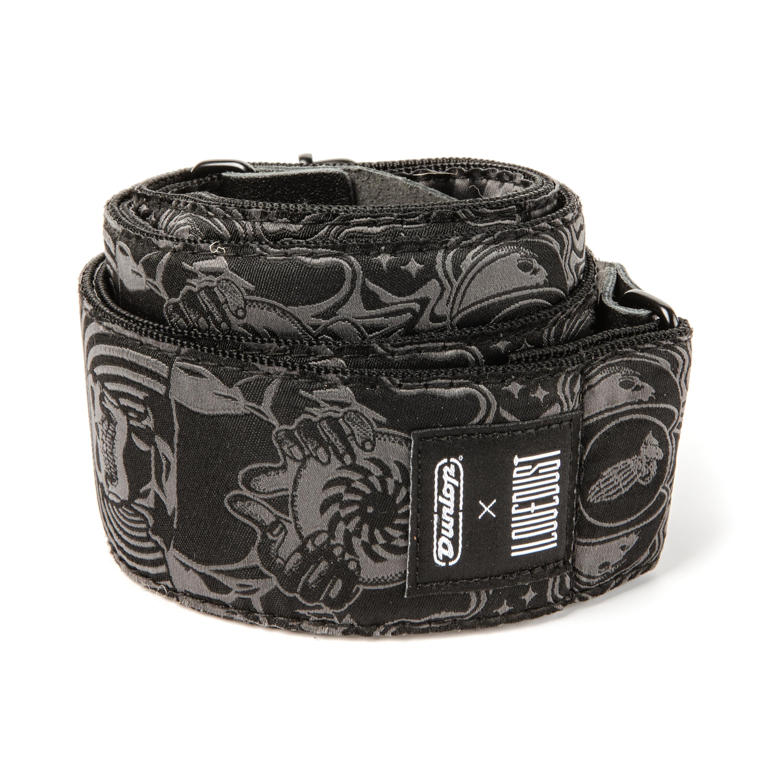 Jim Dunlop, ILD13 Ilovedust Endless Midnight Shoulder Strap for Guitar and Bass Jacquard Fabric with Real Leather Ends