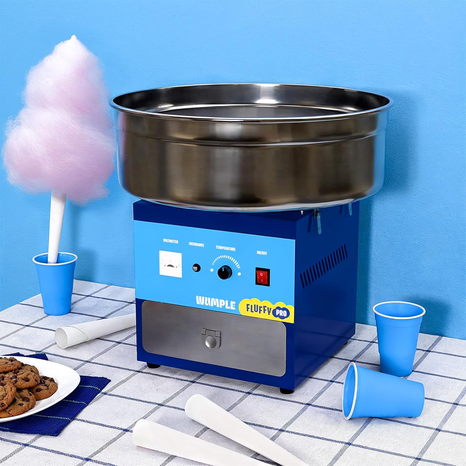 Cotton Candy Machine Pro, Commercial Electric Maker with Drawer & Large Stainless Steel Bowl, Perfect for Parties and Business (Blue)