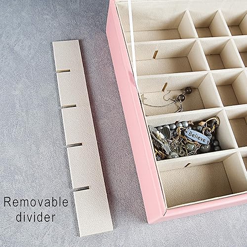 Vista 5 de Frebeauty - Caja de joyería clásica para organizar aretes, con 50 compartimientos, de doble capa, con 6 ganchos para collares y bolsillo