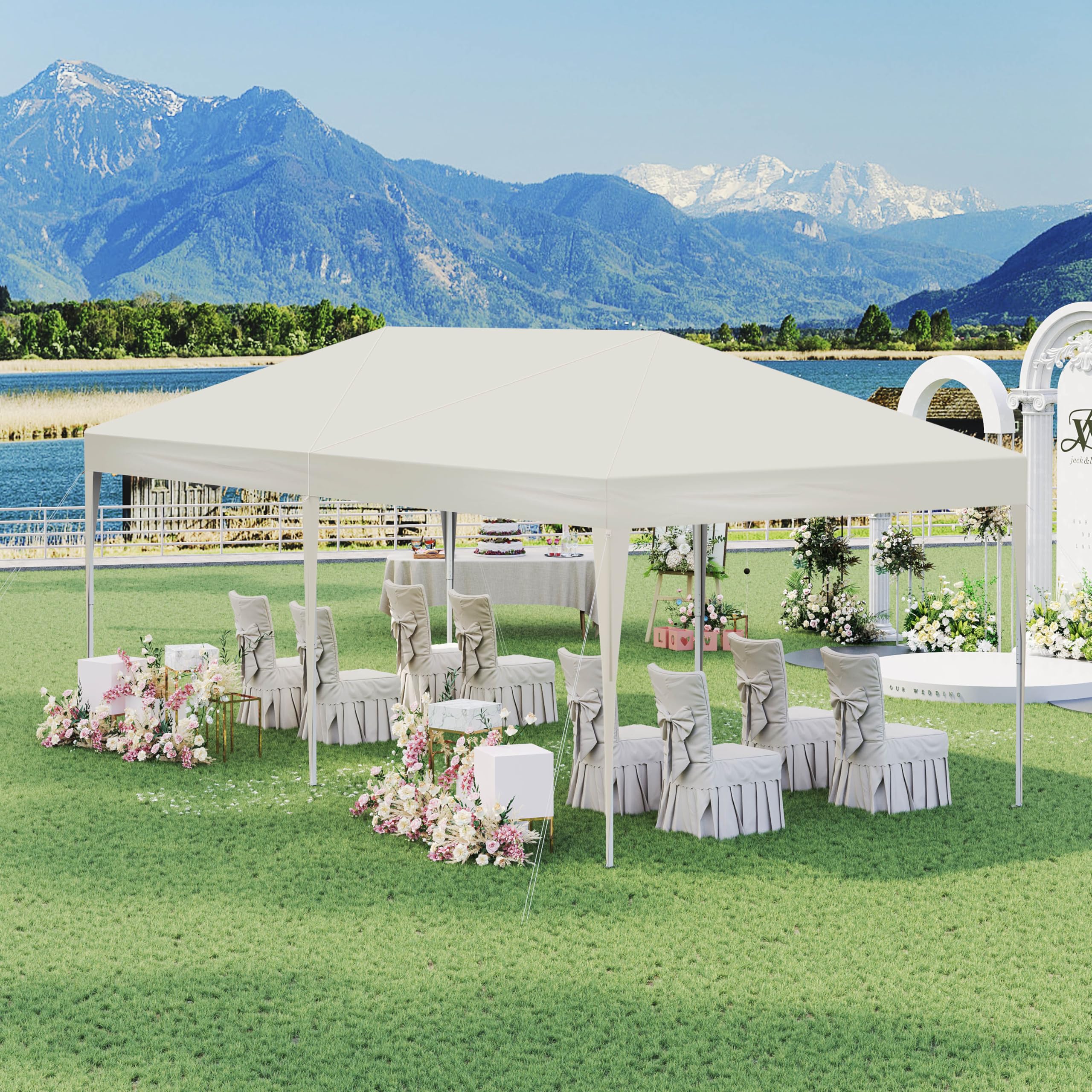 Laneetal Gazebo Pieghevole da Giardino 3x6m, Tenda Pop-Up per il Campeggio e la Festa, Gazebo in Metallo, con 6 Pareti Laterali e 4 Finestre, Beige