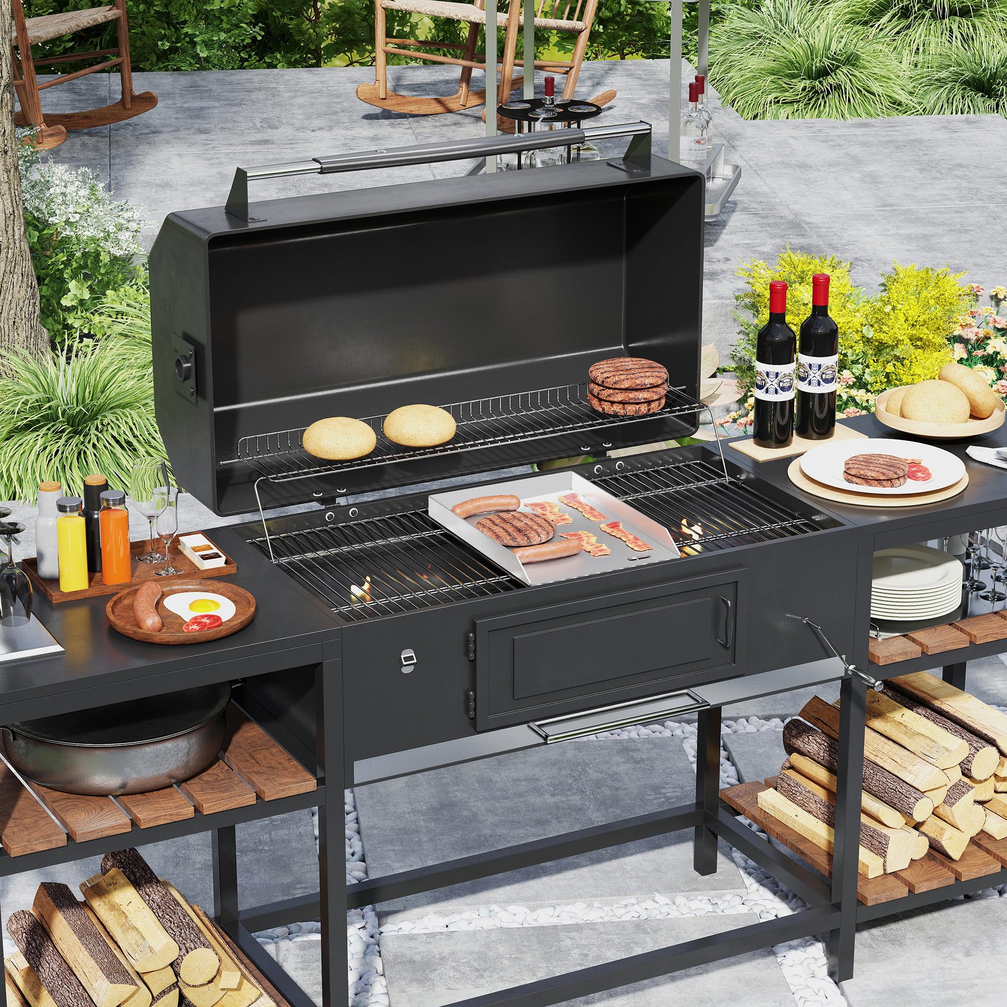 YUENFONG Plancha Grillplatte Plancha Grill 20x30x7cm Edelstahl Grillplatten inkl. Fettablauf, Universelle BBQ mit Grill Platten Grillspachtel & Schaber, für BBQ Gasgrill & Kohlegrill
