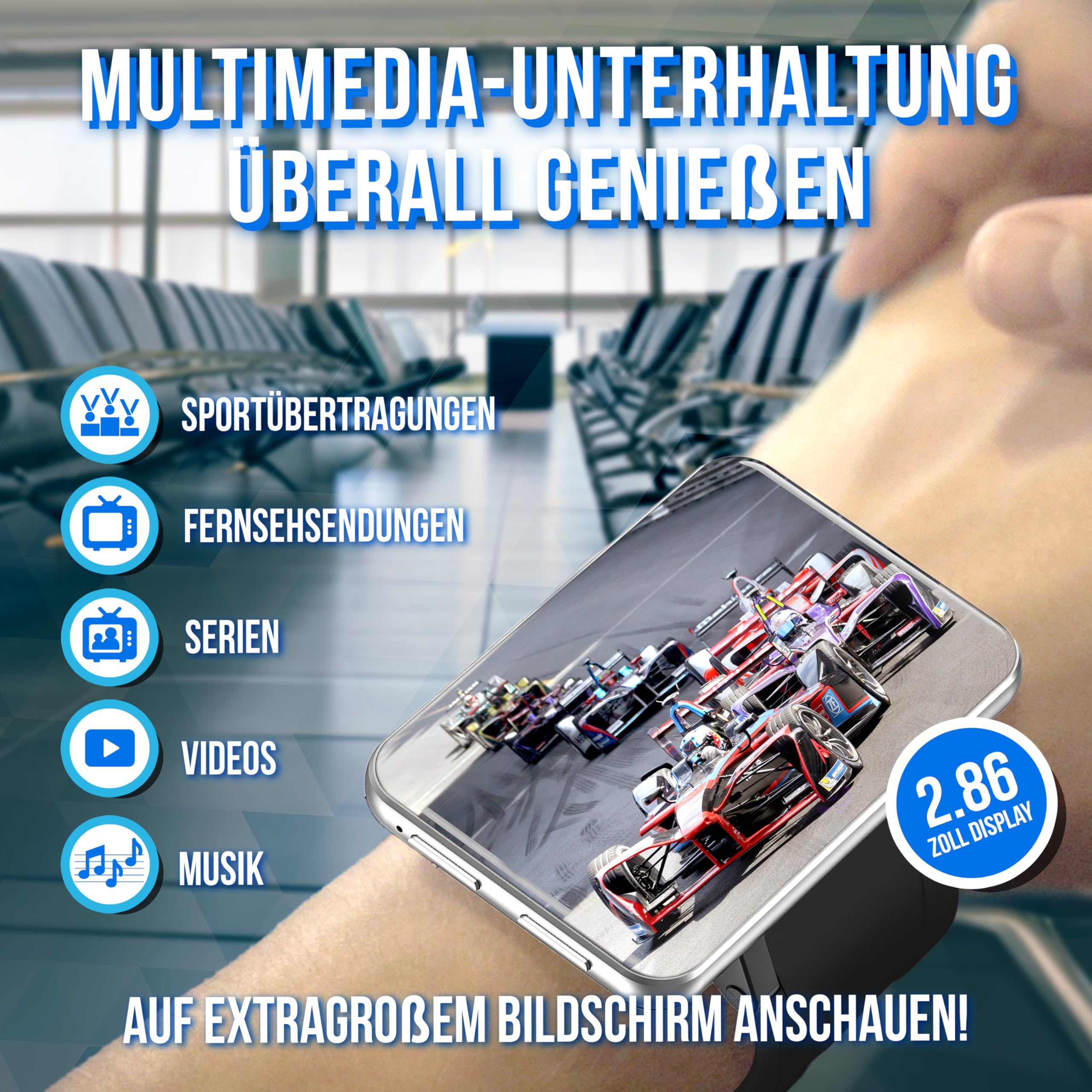 Silvergear® Smartwatch Männer & Frauen XL | 2.4 Zoll Touchscreen | Extra große Smart Watch | 16GB Speicher | Kamera, Anrufe, Apps | Fitness Uhr mit Herzfrequenzmesser | Schrittzähler | iOS, Android |