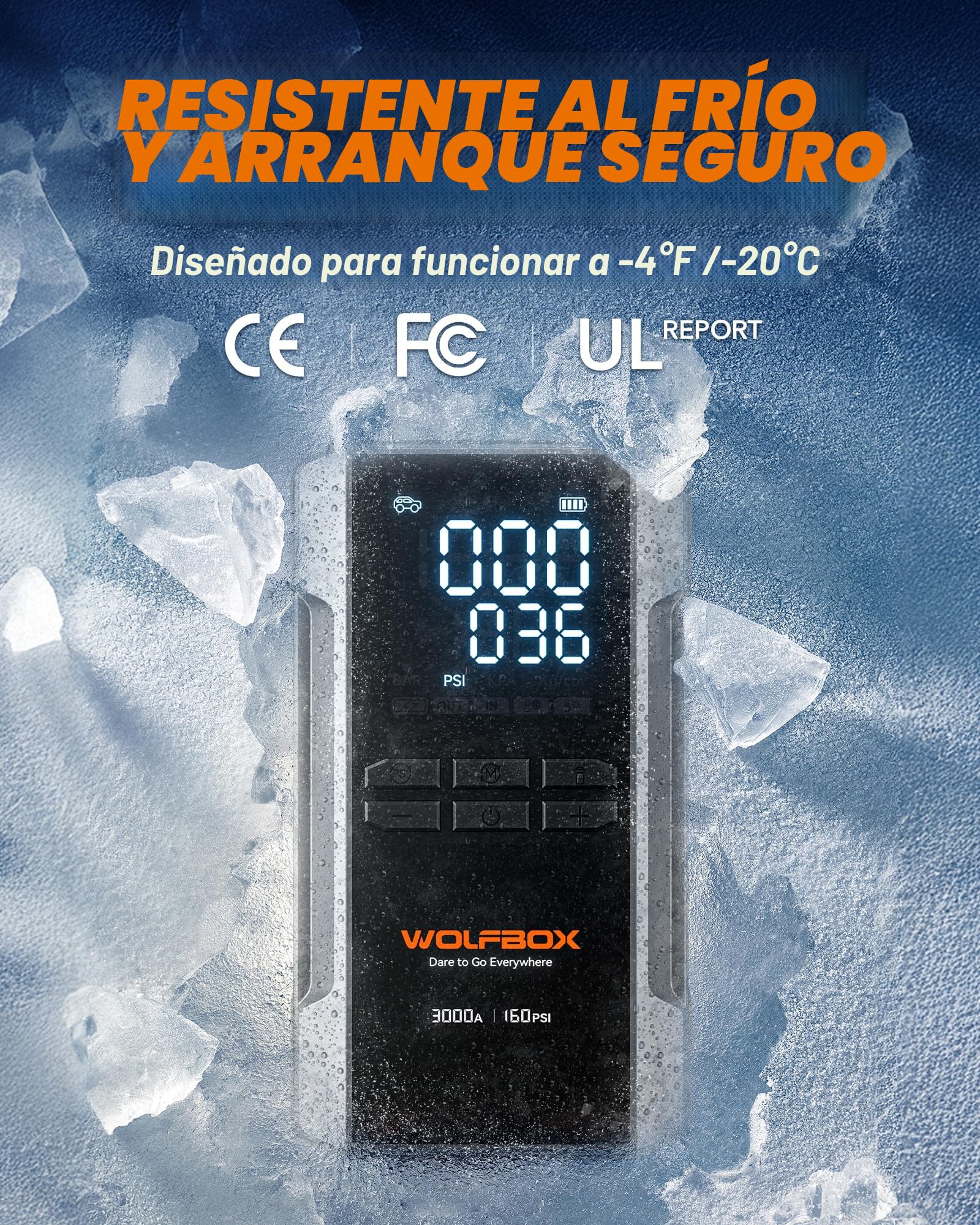 Arrancador de Baterias de Coche con Compresor de Aire, 3000A WOLFBOX Arrancador de Coche Portatil (8L Gas/10L Diesel) con Cargador Rápido 65W, Pantalla Grande y Linterna LED