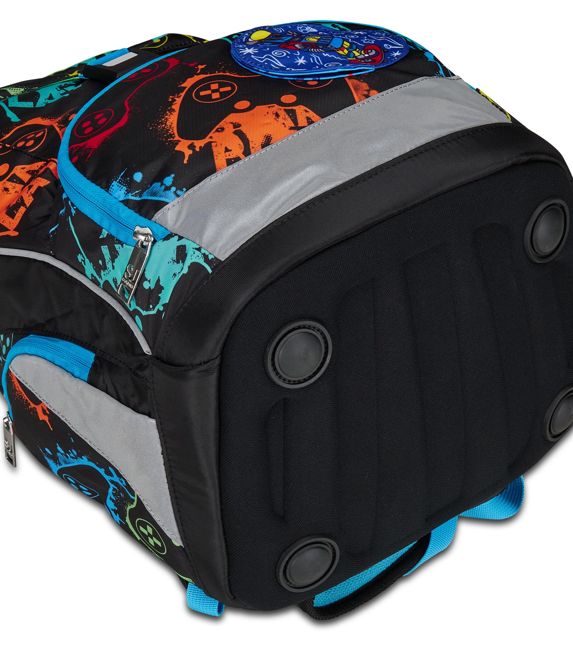 SJ GANG STYLE JAM GANG Zaino Scuola Updown Soft, Nero, Multicolor Game, Monoscomparto con Cinghia Vita Regolabile, Tasca Laterale Zip, Tasca in Rete Porta Borraccia, Elementari, Medie, Bambino Ragazzo