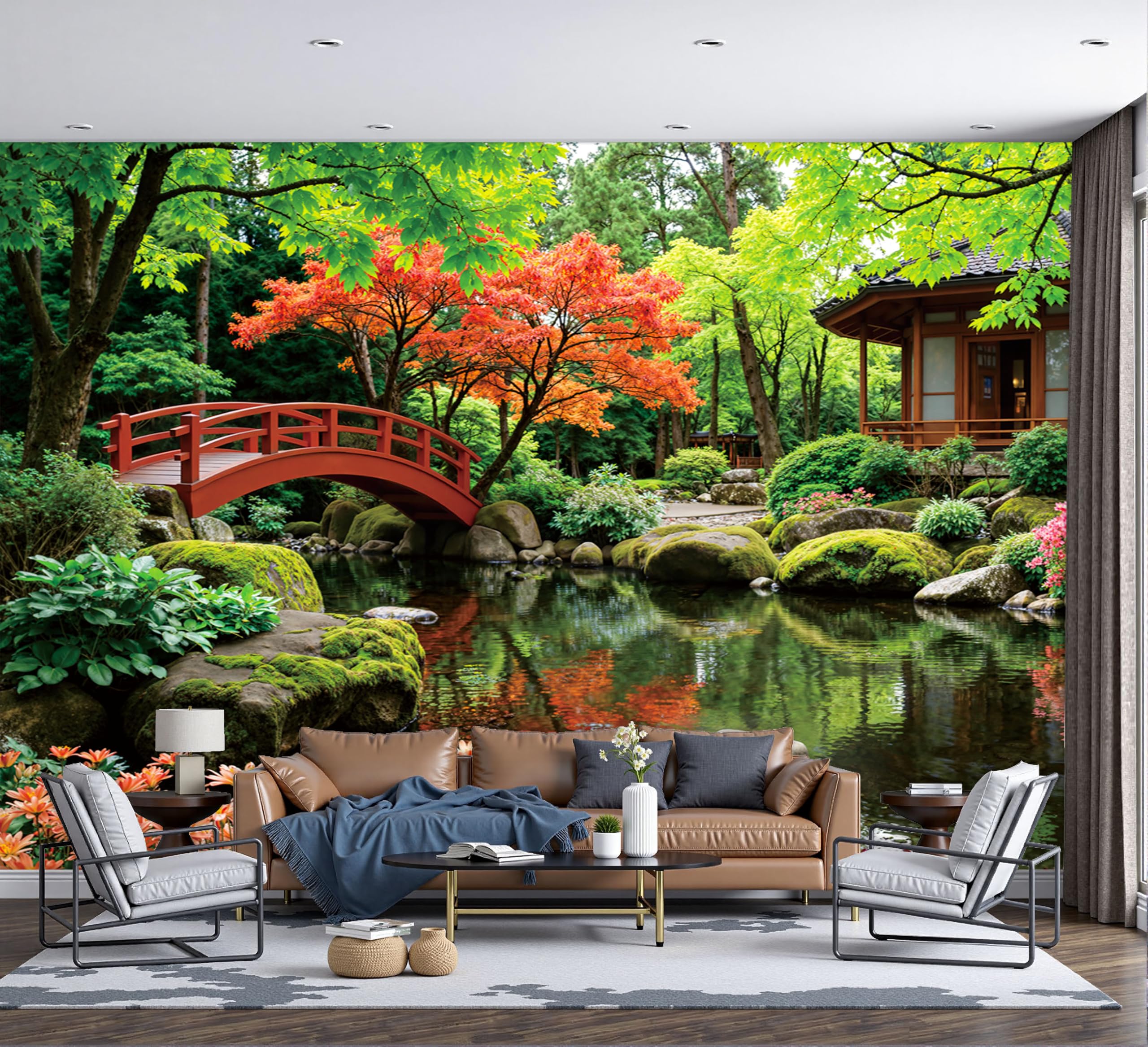 Papier peint soie raccord poster geant mural pont en arc decoration luxe