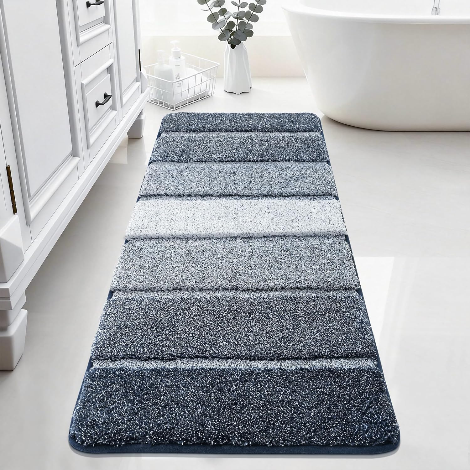 COSY HOMEER Bathroom Rugs 59"x20", Ultra Soft Absorbent Bath Mat with Non-Slip TPR Backing, Machine Washable Shaggy Rug for Bathroom Floor, Dark Blue