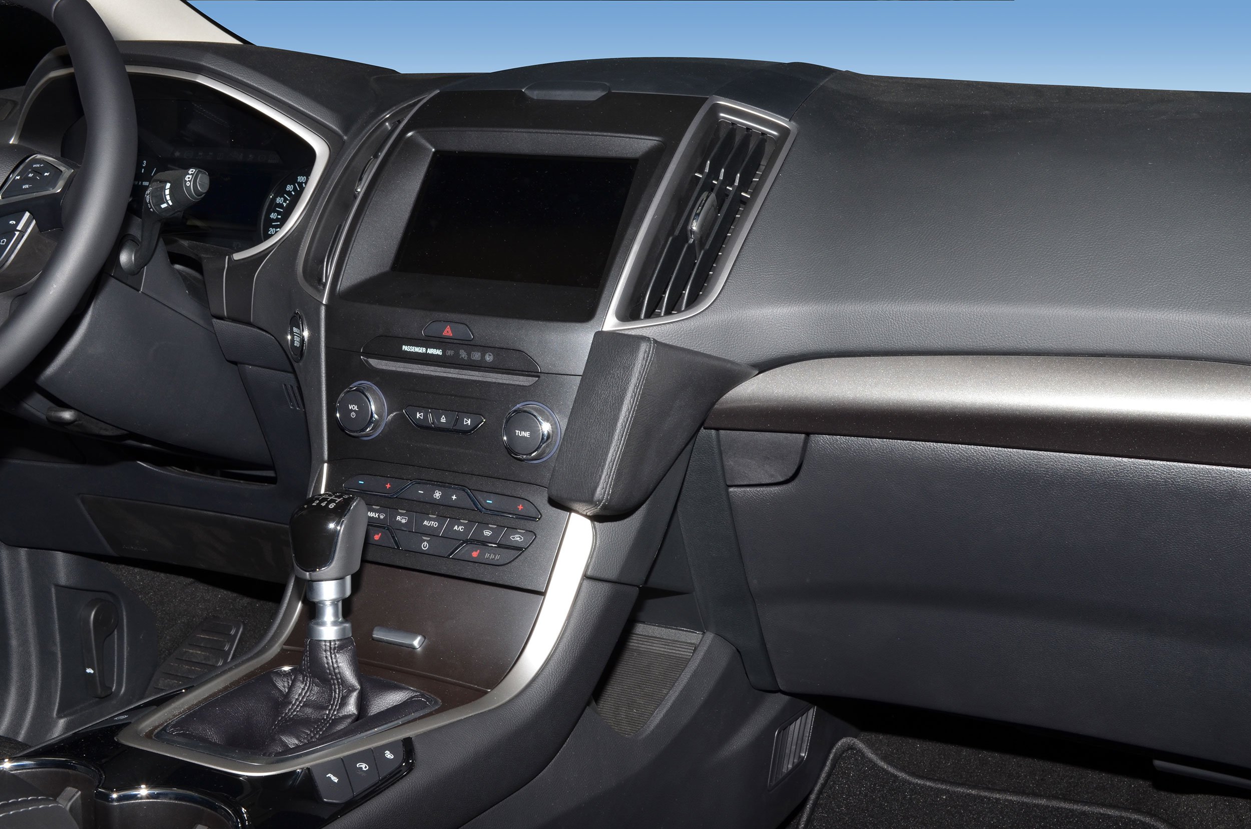 KUDA Uchwyt na telefon komórkowy pasujący do Ford Galaxy/S-Max/Edge od 2015 - konsola telefoniczna do smartfonów, telefonów komórkowych, nawigacji i wielu innych – konsola ze sztucznej skóry, czarna
