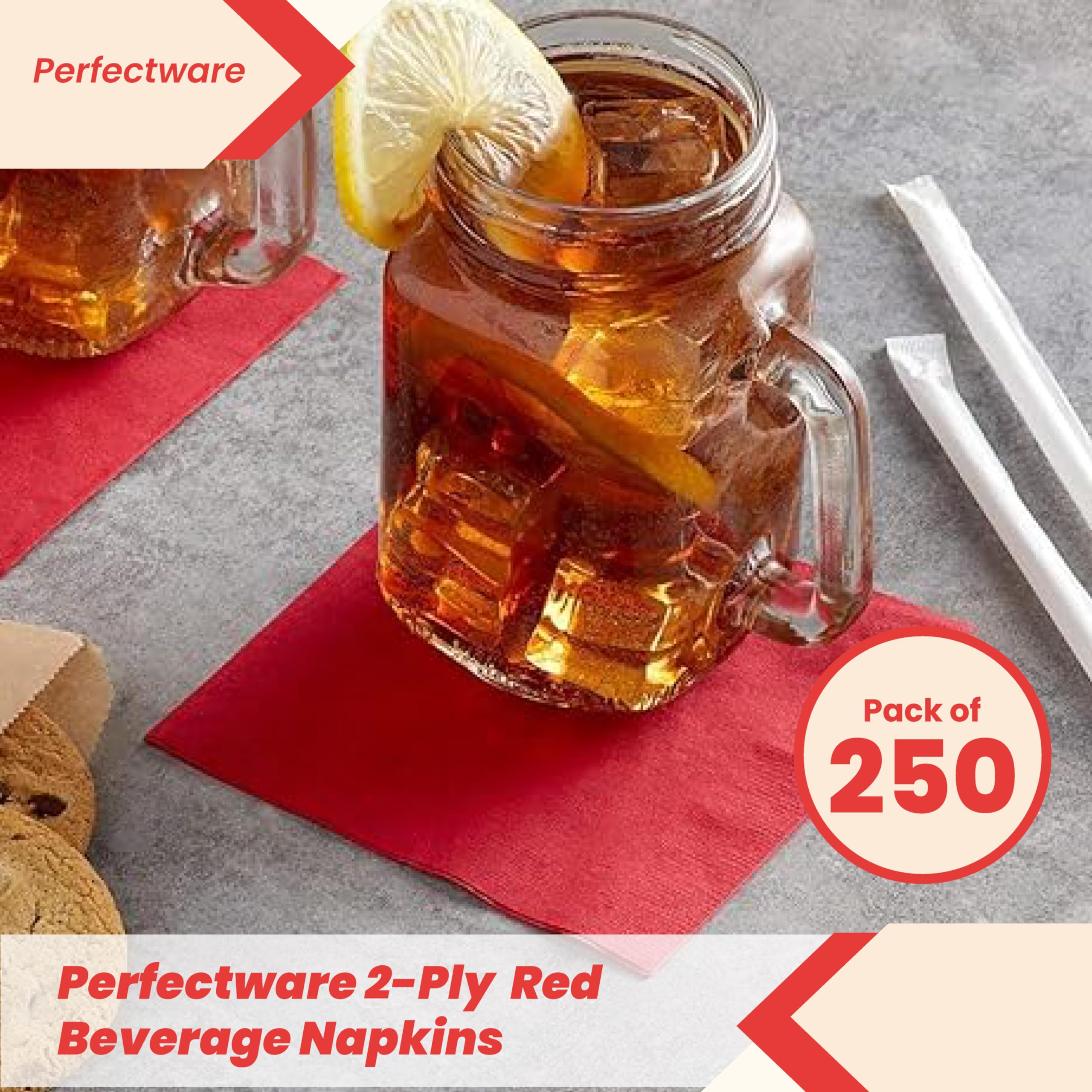 Perfectware - PW-2 capas Red Bev-250 servilletas de 2 capas rojas para bebidas - Paquete de 250 unidades