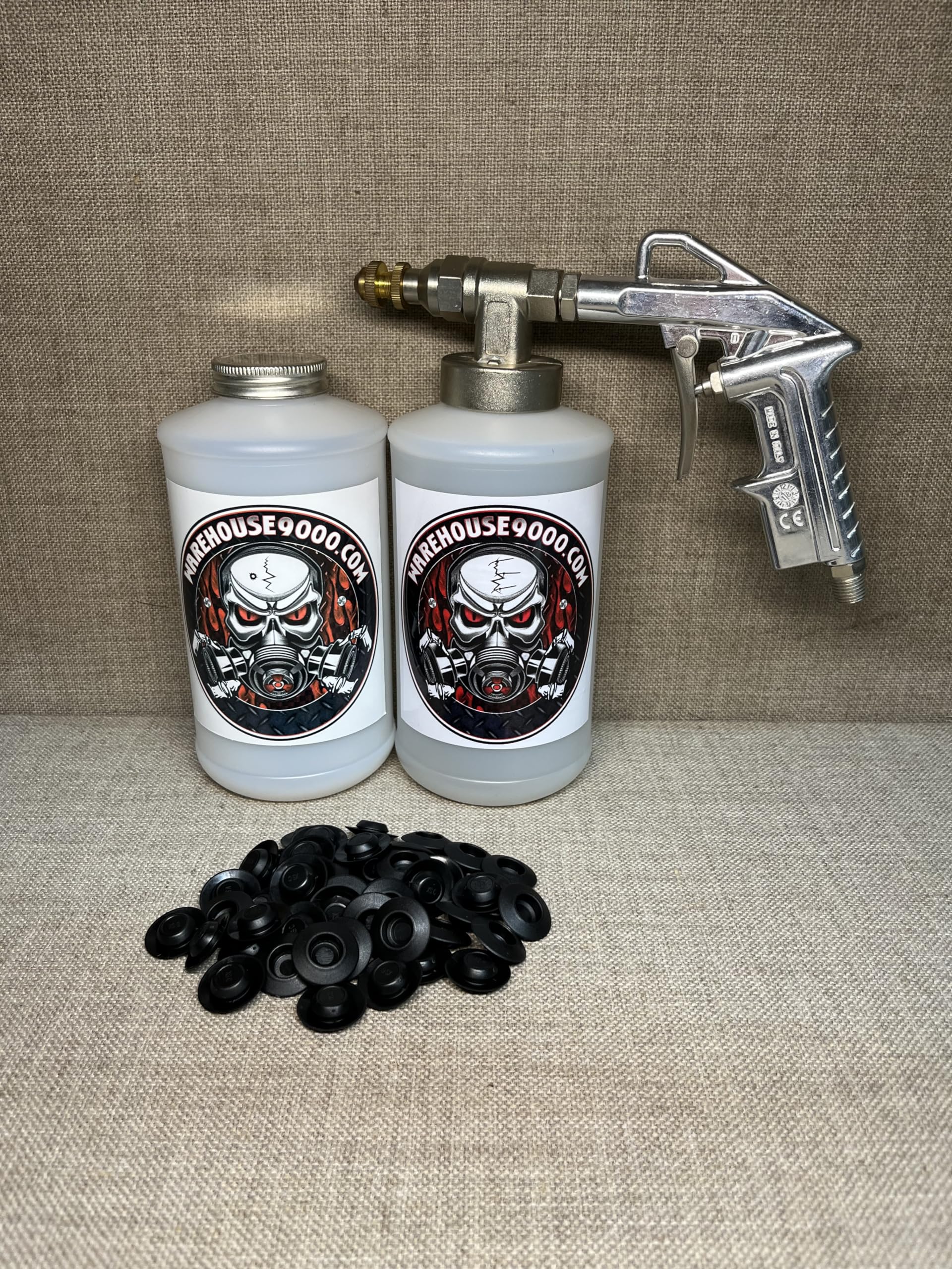 Generic Pro Undercoating Spray Gun, 2 Quart Bottles, and 50 Rust Plugs