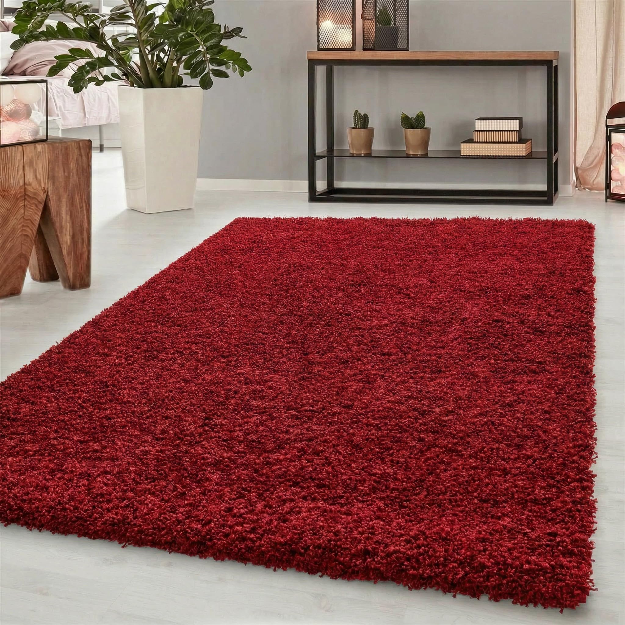 Abaseen Small Large Shaggy Rug Modern Rugs Living Room Extra Large Small Medium Rectangular Size Soft Touch Thick Pile Living Room Area Rugs Non Shedding (Red, 80x150 cm) โ image 1