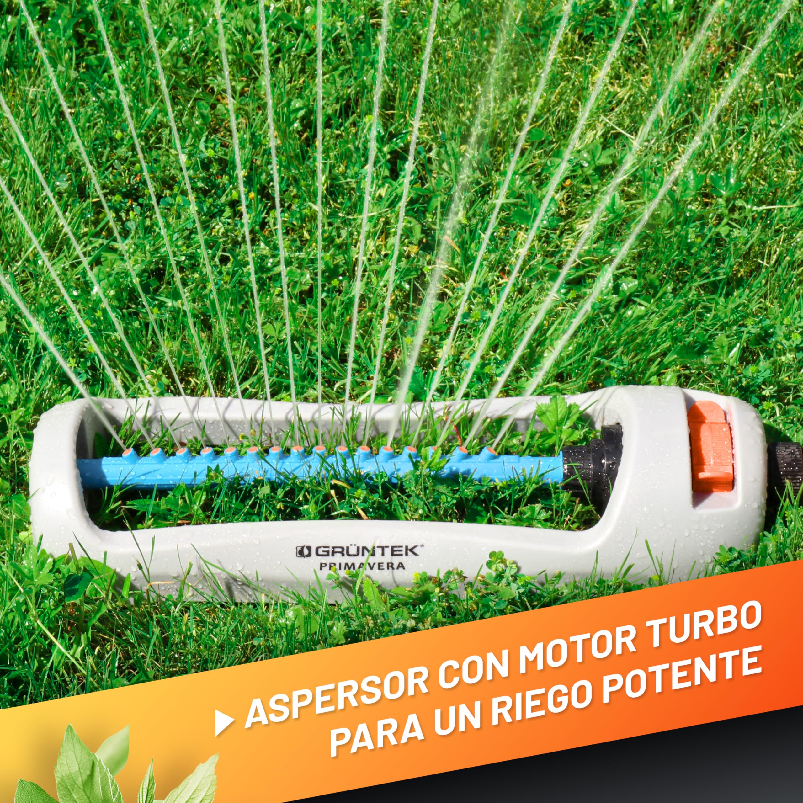 GRÜNTEK Aspersor de Riego Cesped Primavera - Aspersor Oscilante Riego Jardín y Superficies rectangulares - Sprinkler Riego automatico Gran Alcance 20x15m