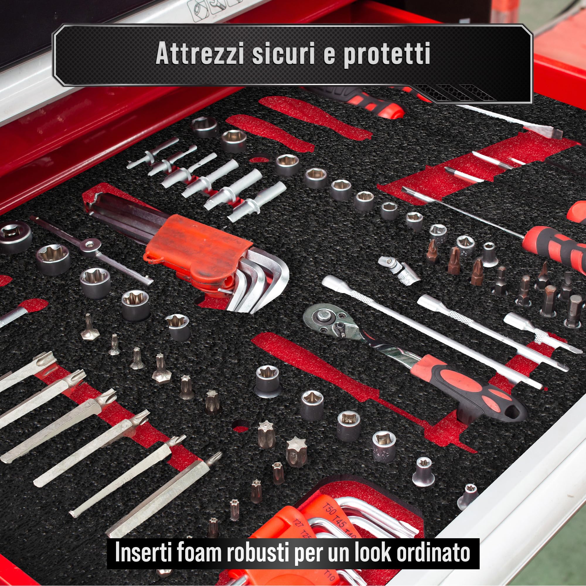 Precision Defined Kit Schiuma per Cassette degli Attrezzi - Inserti per Custodie, Shadow Foam Nero/Rosso (40,6 x 30,4 x 2,54 cm, Confezione da 4)