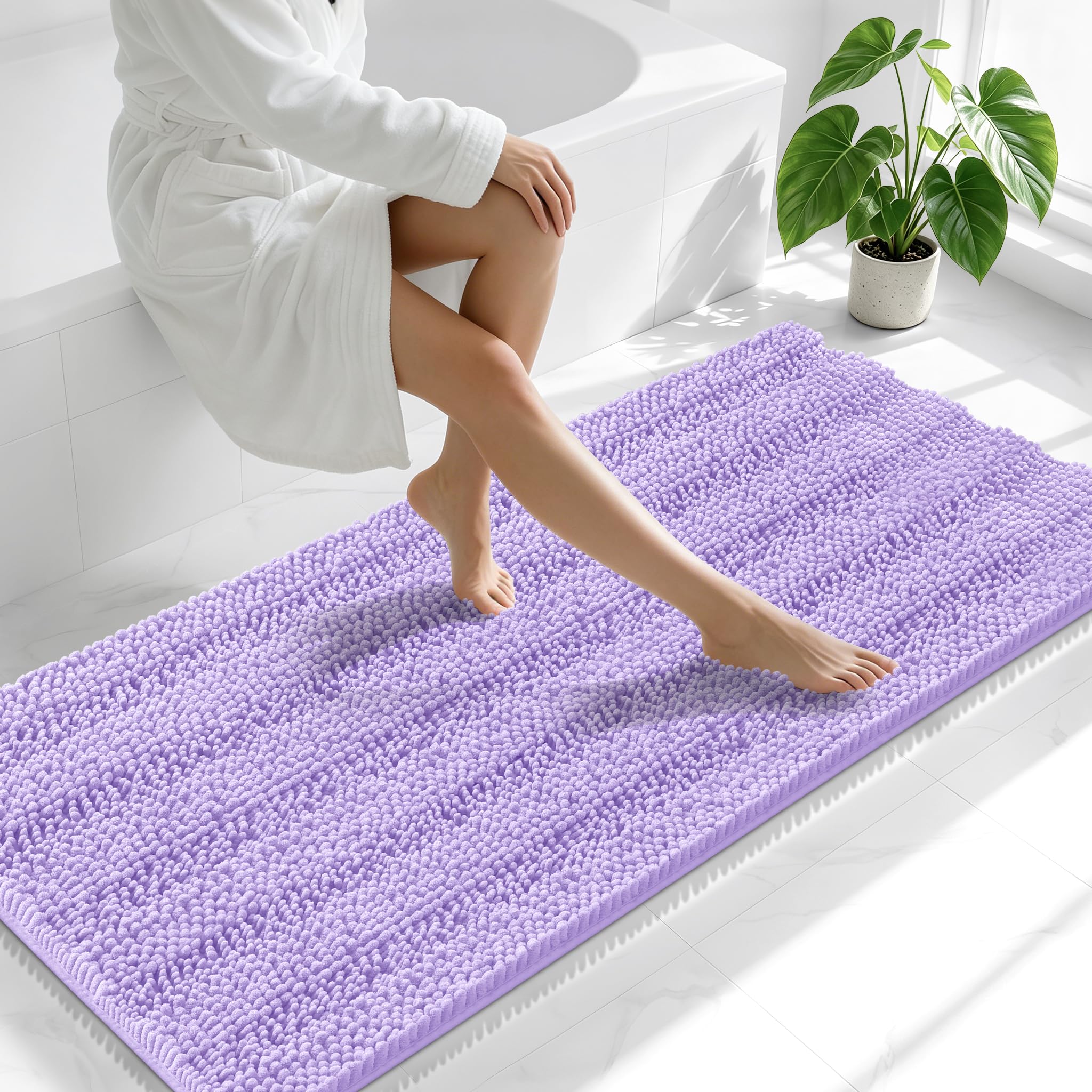 Smiry Thick Chenille Bathroom Runner Rugs 59x24, Soft Bath Mat, Lavender