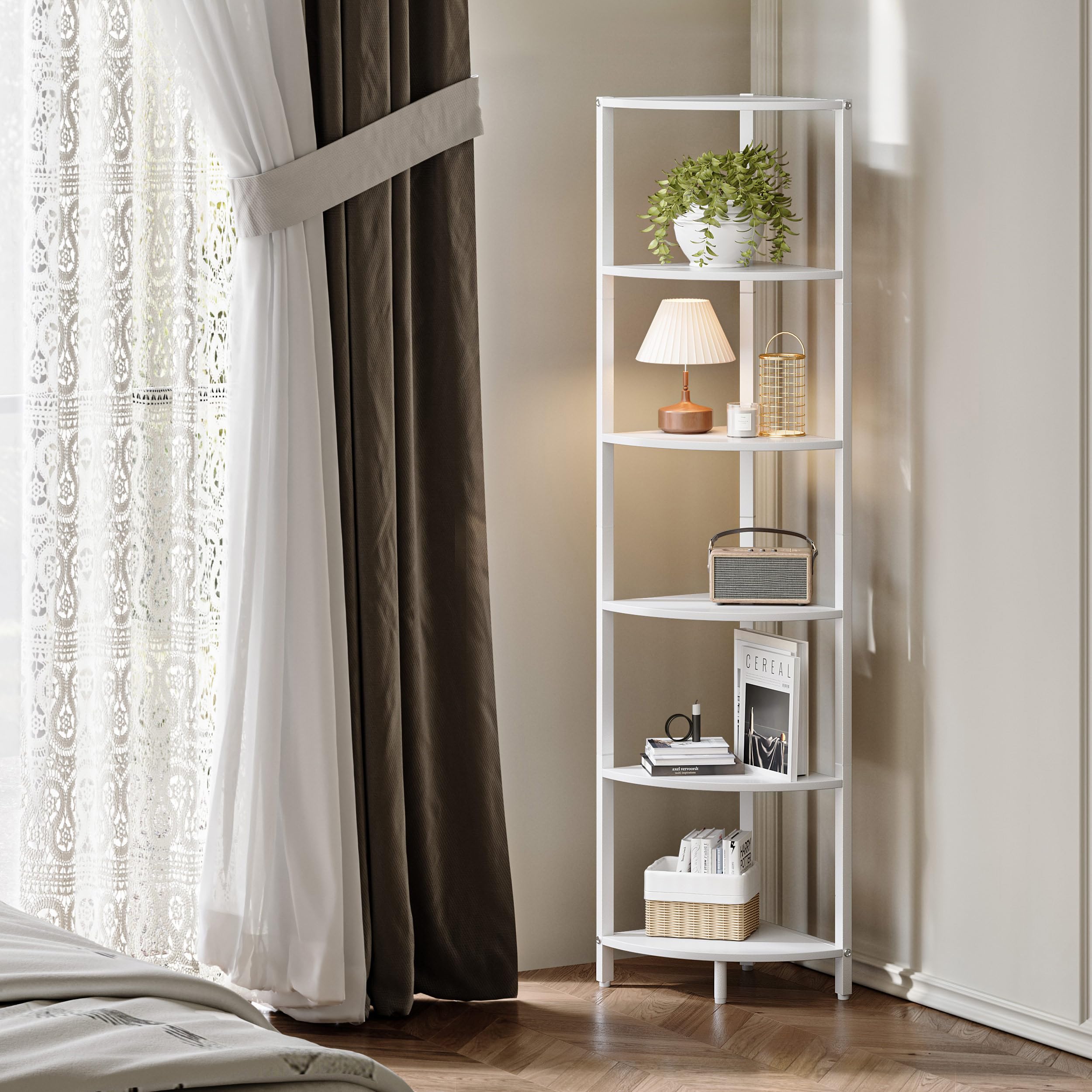 Scaffale Angolare a 6 Ripiani Mobile Angolare Alta Libreria Verticale in Legno 31x 31x 160 cm Per Soggiorno Camera da Letto Cucina Bianco CS-001W1