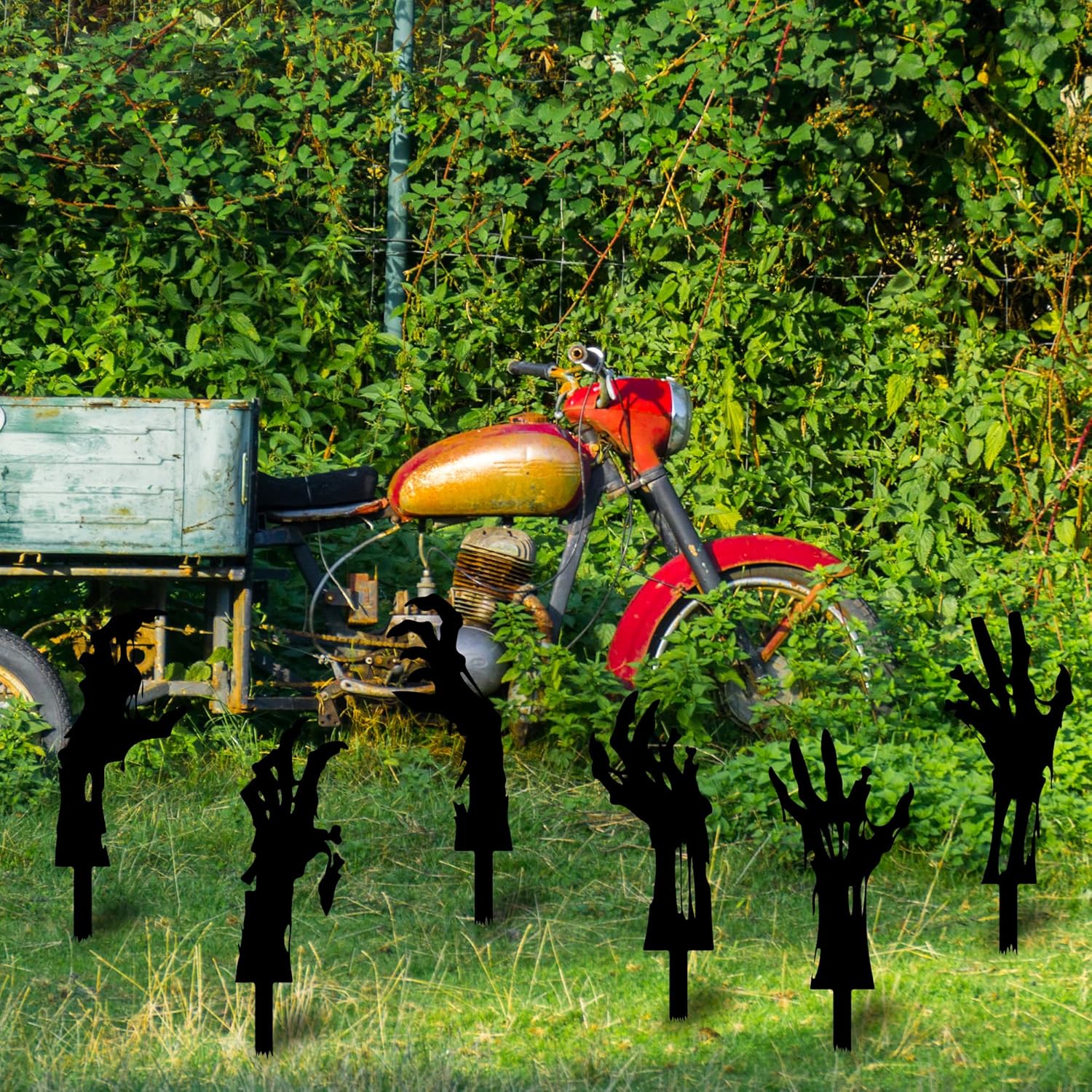 Set of 6 Zombie Hands Metal Yard Signs with Stakes, Cemetery Zombie Hands Halloween Yard Sign, Creepy Zombie Graveyard, Halloween Outdoor Decor, Party Yard Art, Halloween Stakes with Scary Silhouette