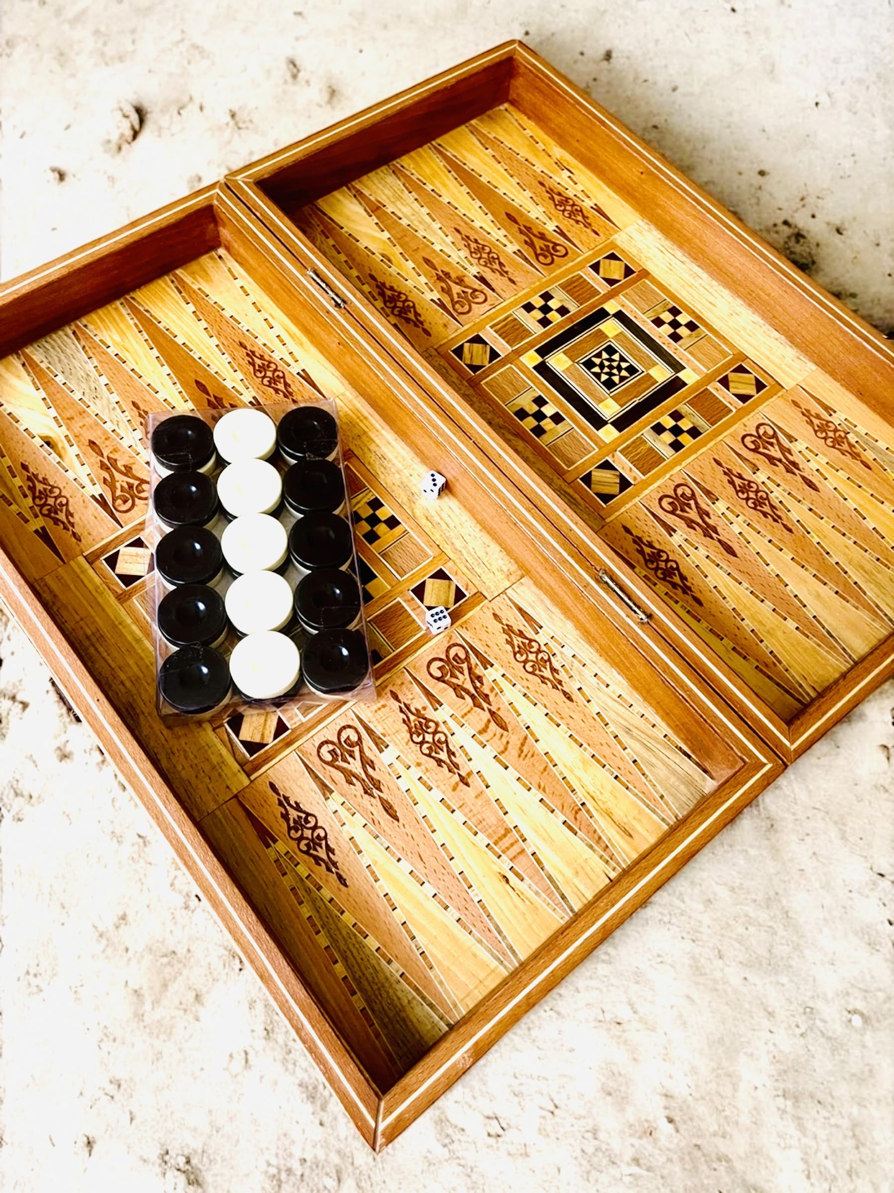 Generic Backgammon, 20 inches, Premium Board Game Set - Large Unique Luxury Backgammon Travel Game for 6 Players, Ages 12+, Burj Khalifa Edition, Brown Wood, Stone