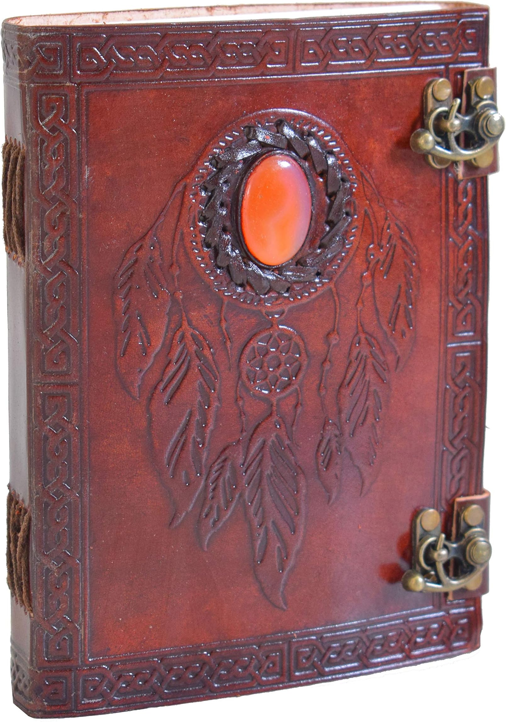 Handmade Vintage Leather Journal Notebook - Dream Catcher Genuine Leather Bound Daily Notepad Paper For Men & Women