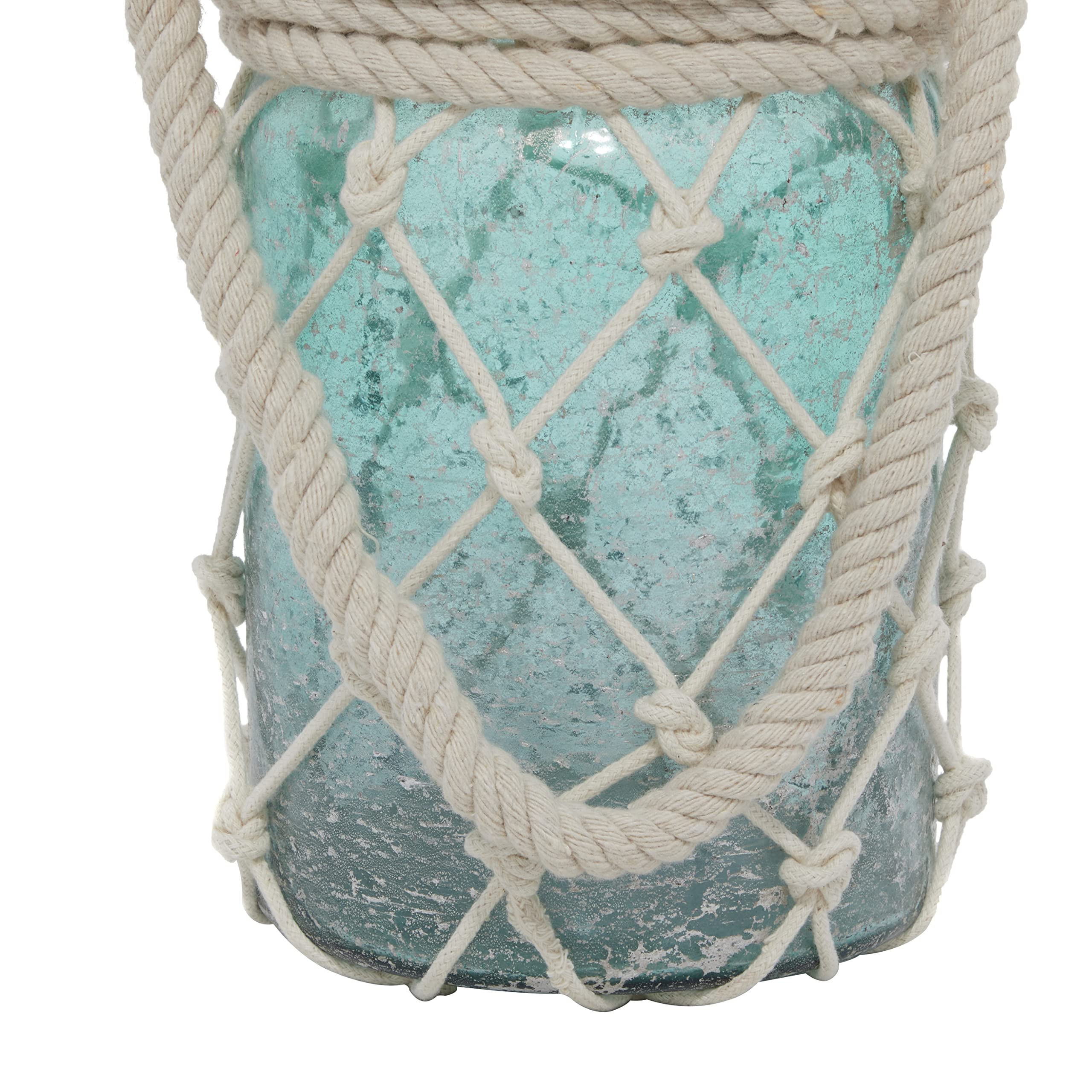 Deco 79 Lanterna in corda di vetro 17,8 cm W, 45,7 cm H-94951, verde acqua e bianco sporco, 17,8 cm W/18 H