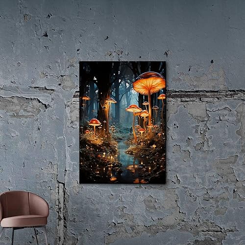 Vintage Frog Mushroom Wall Art Prints,Cute Frog Mushroom For Kids Classroom Retro Creativity Nature Illustration Print Wall Art Picture for Living