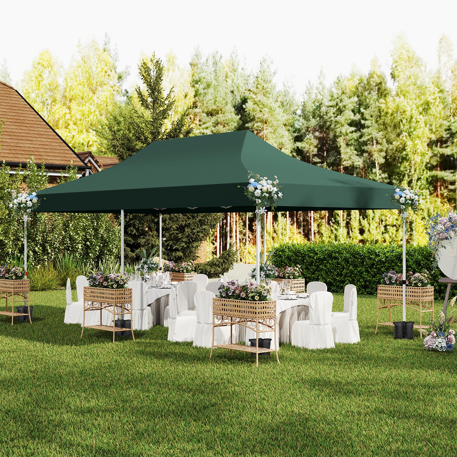 GYMAX 3 x 6 M Gazebo Pieghevole, Gazebo Esterno Resistente con 6 Parti Laterali Rimovibile, Tenda in Tessuto Oxford Impermeabile con Borsa, per Giardino, Campeggio (Verde)