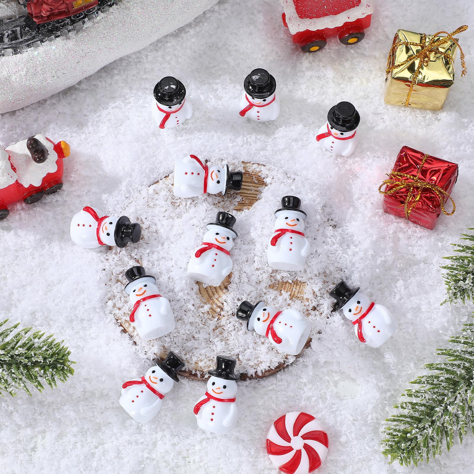Happyyami 20 Pezzi Pupazzo di Natale in Resina Nero Miniatura, Decorazione Natalizia Adorabile per Mini Garden e Fai da Te Finitura Liscia e Lavorazione Fine, per Addobbi Natalizi