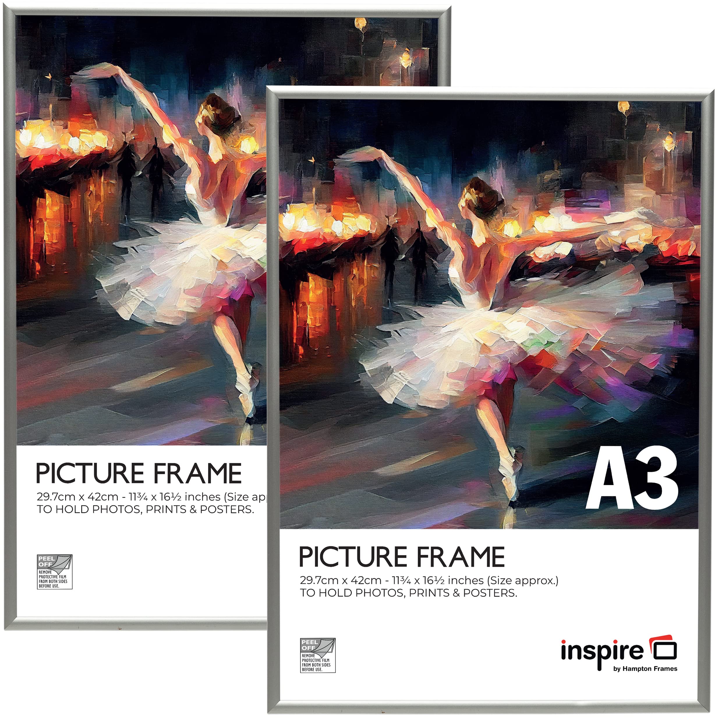 Inspire By Hampton Frames Silver Inspire By Hampton Aluminium A3 (30X42cm) Poster Certificate Frame Acrylic (Non-Glass) Ibhpaafa3bx-Pk2