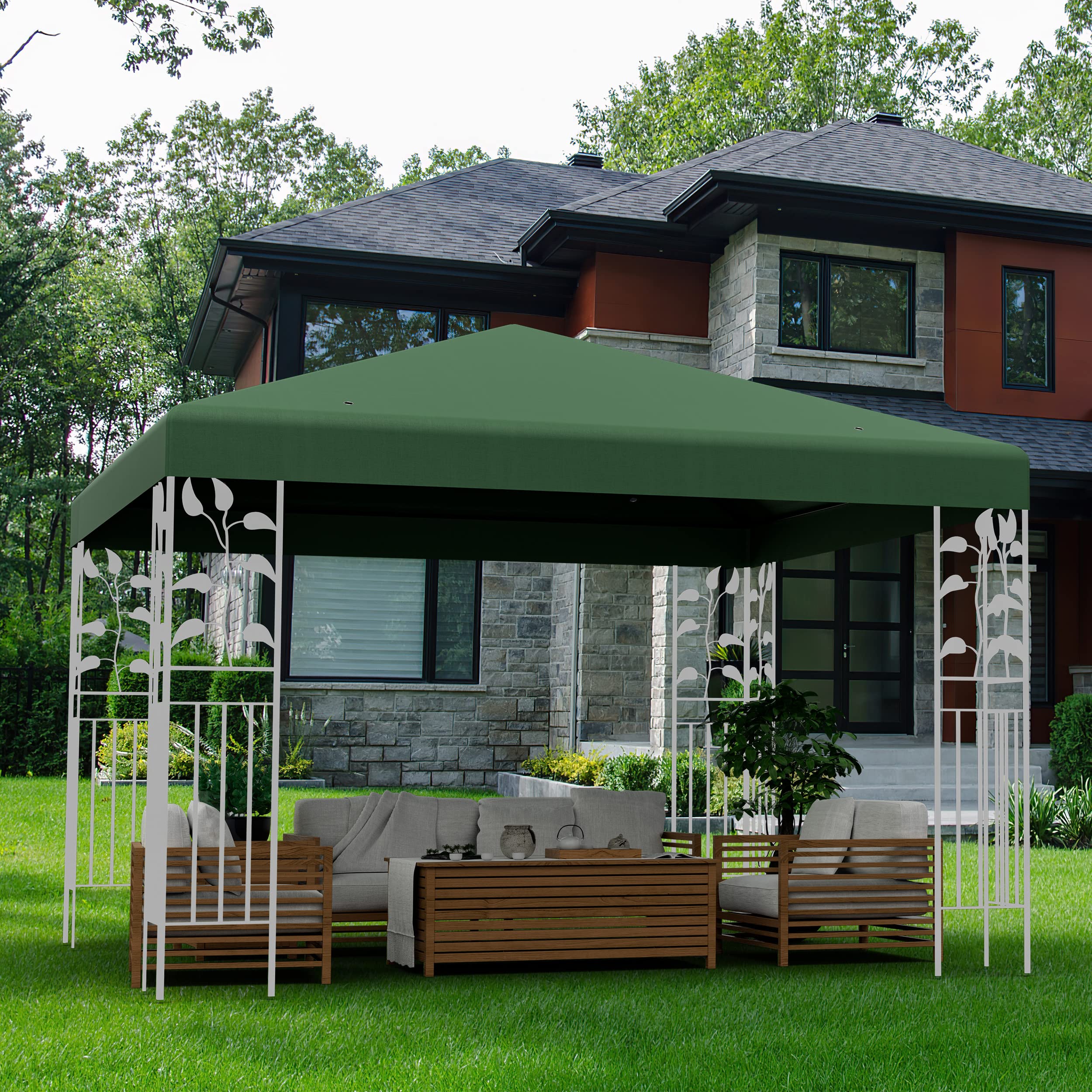 HOMASIS Telo Gazebo 3x3m, Copertura Impermeabile in Poliestere, Tetto Singolo di Ricambio Con Fori di Drenaggio e Chiusure, per Feste, Matrimoni (Verde)