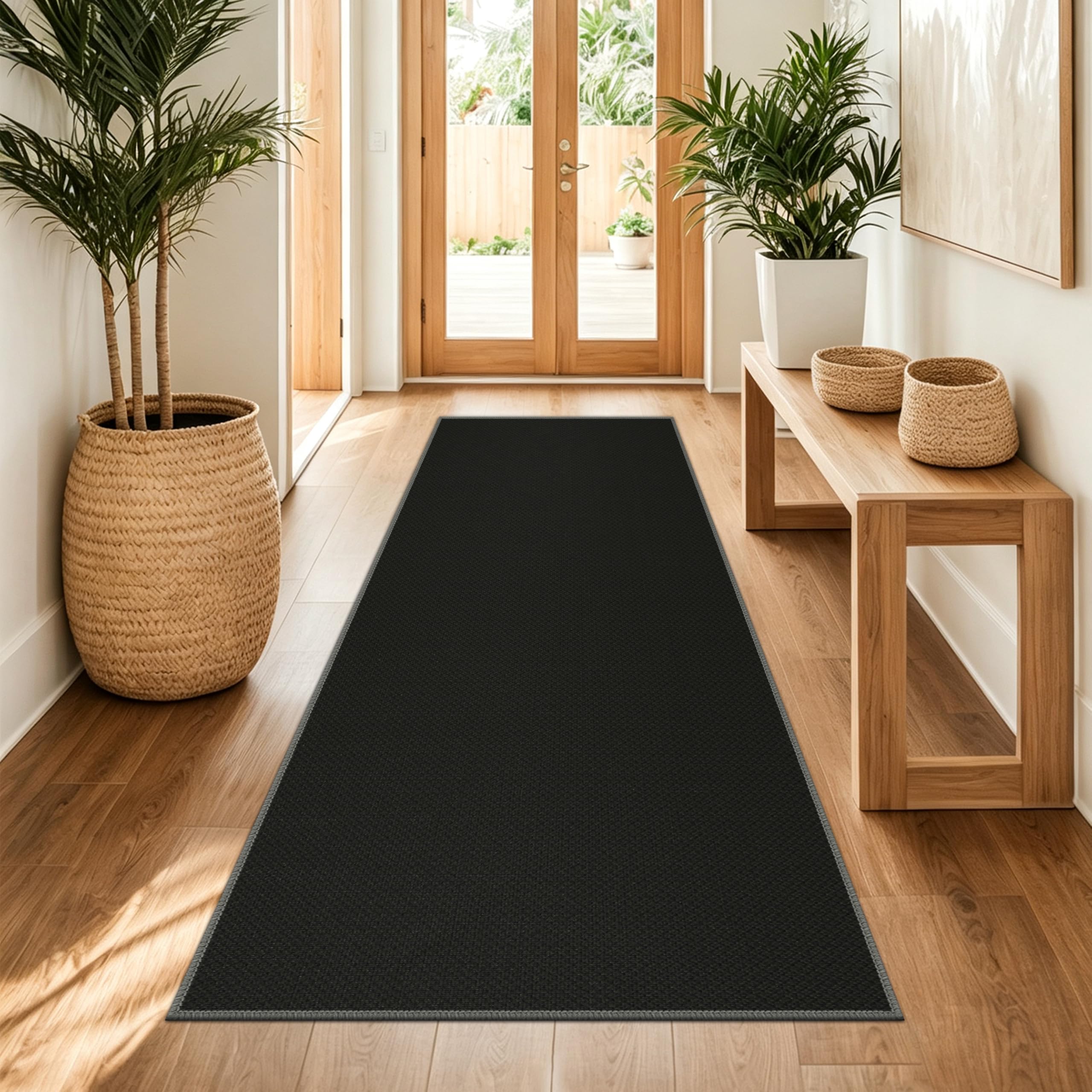 Capslpad Runner Rug for Entryway 60x180cm Non-Slip Hallway Carpet Runner Washable Jute Look Rug Kitchen Runner Durable Floor Area Rug Runners for Living Room Bedroom Balcony Corridor, Natural Black โ image 1