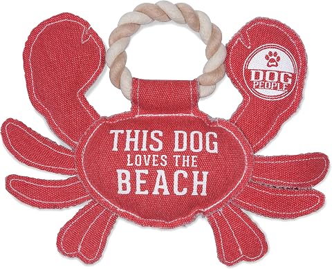 Pavilion Gift Company 28 cm Büyük Kanvas Savaş Yengeç Şekilli İp Oyuncak-Sağlam ve Dayanıklı Bu Köpek Sahili Seviyor, Kırmızı
