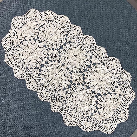USTIDE Handmade Crochet Oval Table Runner 20x31.5Lace Doilies Table Dresser Scarf Decor Coffee Table Sofa TV Stand Decor Beige