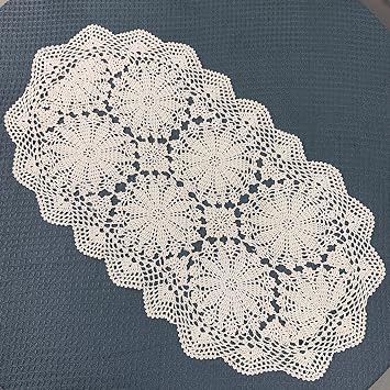 USTIDE Handmade Crochet Oval Table Runner 20x31.5Lace Doilies Table Dresser Scarf Decor Coffee Table Sofa TV Stand Decor Beige