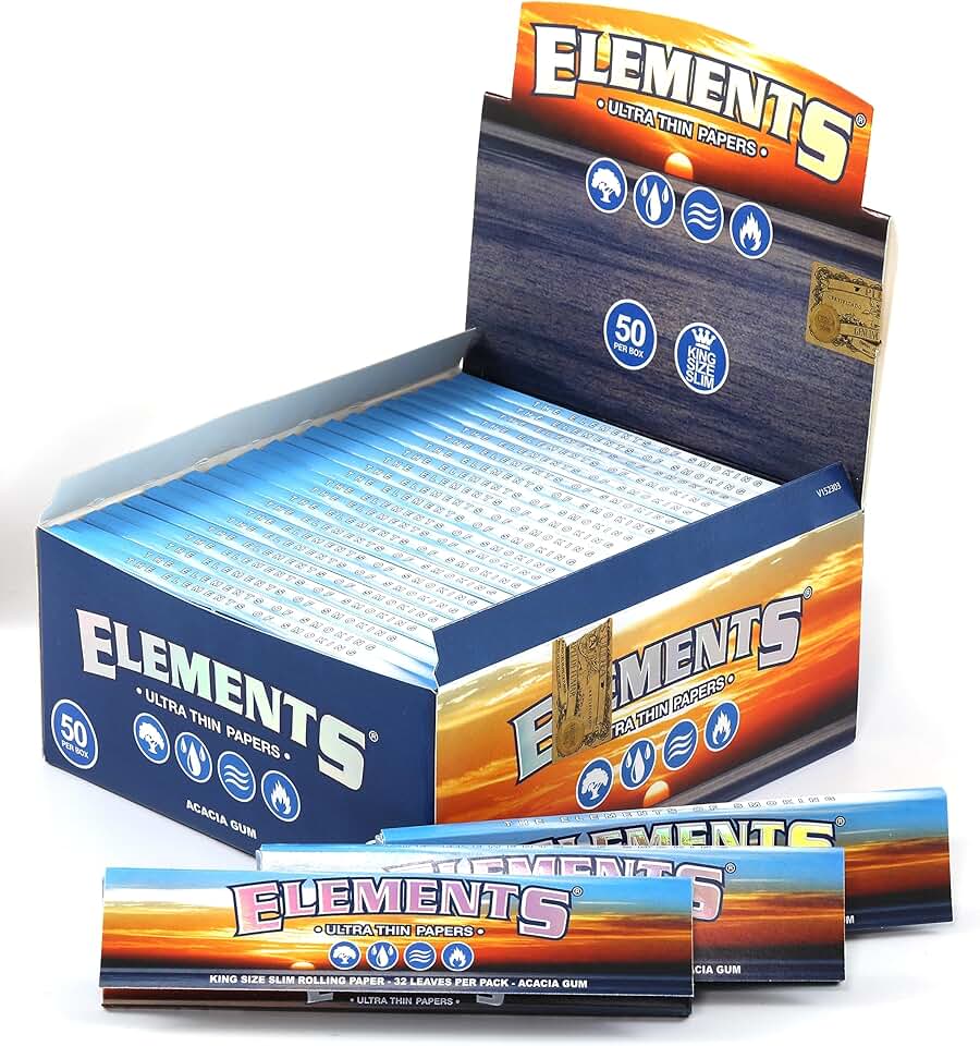 Elements Slim King Size ULTRA THIN RICE rolling paper - 5 booklets, total 160 papers