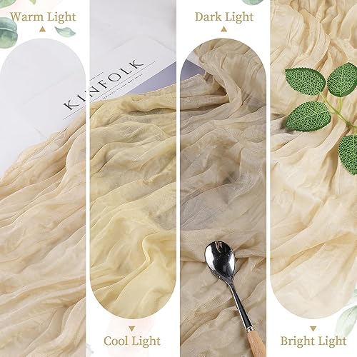 Miniatura 5 de Camino de mesa de gasa beige de 10 pies, camino de mesa de gasa bohemio de 35 x 120 pulgadas de largo, camino rústico transparente para boda, novia,