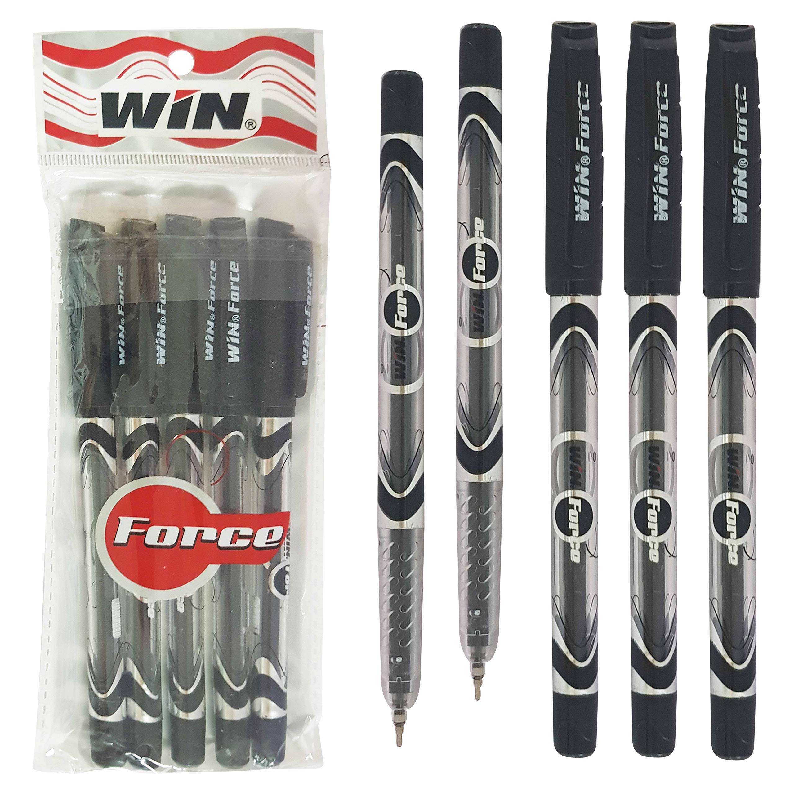 WIN 5 x 0.7mm Ball Point Pens Duke BLACK Premium Ballpoint Pens Fine Tip Smooth