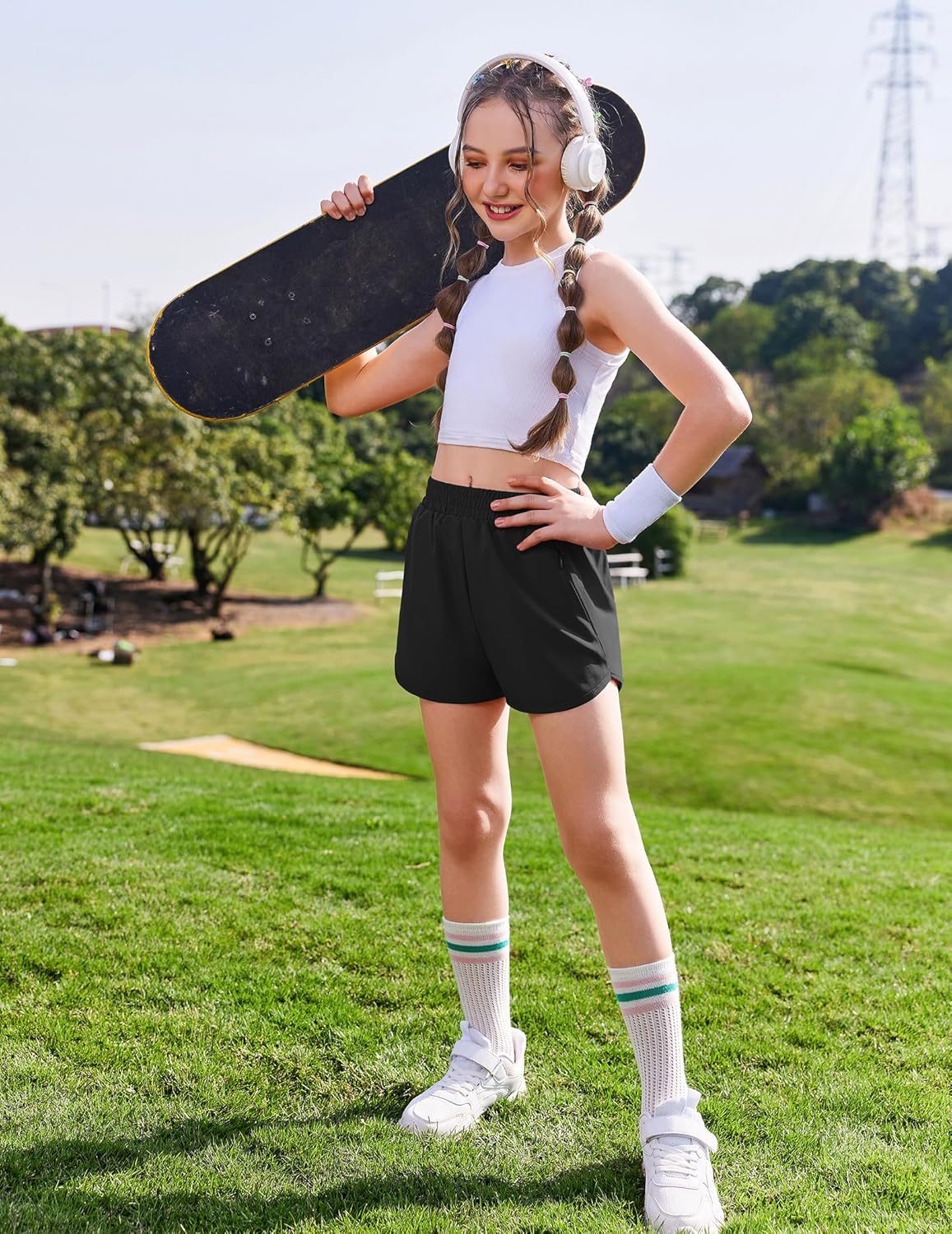 Arshiner Girls Athletic Shorts with 3 Zipper Pockets Running Shorts Basketball Soccer Gym Sports Active with Liner Kids - Image 8