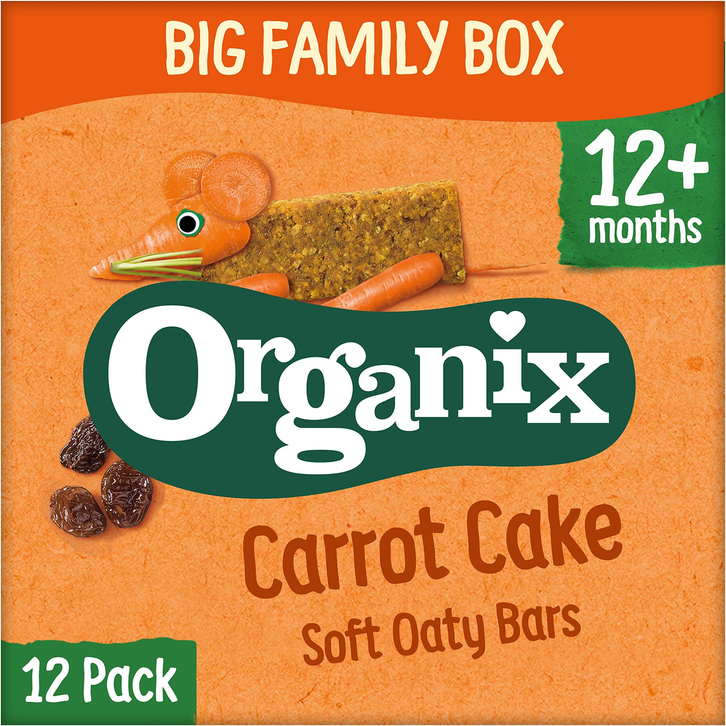 Organix Carrot Cake Organic Soft Oat Snack Bars Family Box 12x30g (Pack of 6, Total 72 Bars)