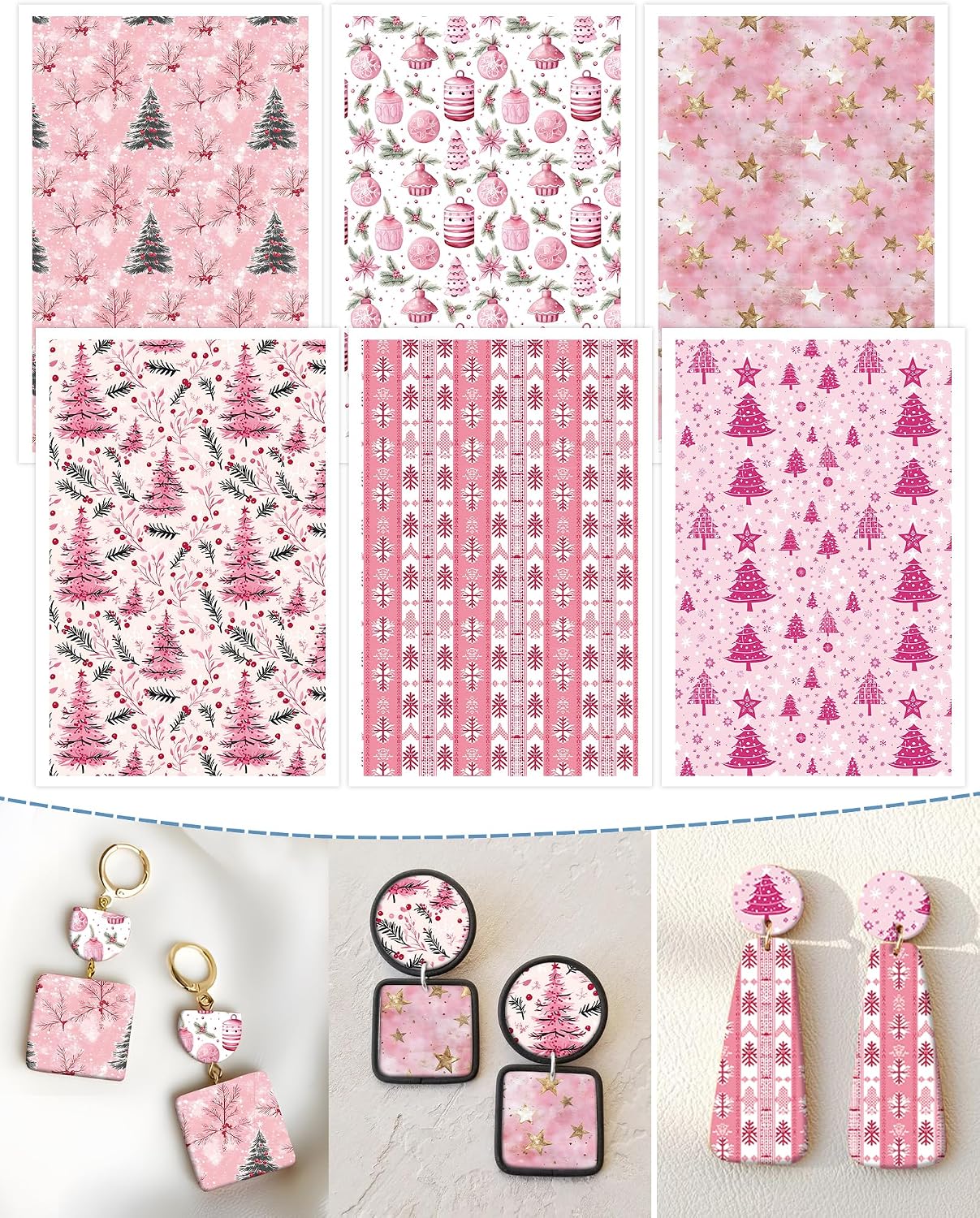 Puocaon Christmas Polymer Clay Transfer Sheets - 18 Pcs Gingerbread Man Transfer Paper for Polymer Clay Earrings Jewelry Christmas Candy Canes Design