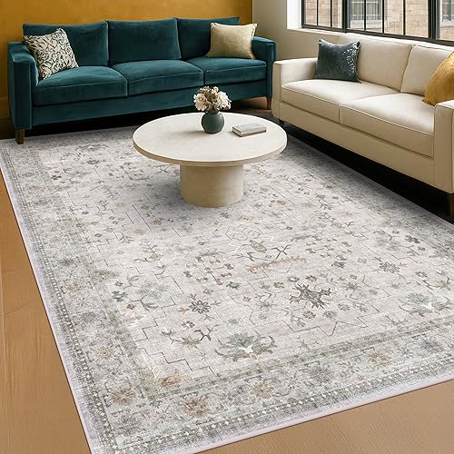 Miniatura 29 de Alfombra de Pasillo de Baño Lavable Oushak 2x5 - Floral Pastel Bohemio Ecléctico, Alfombra Pequeña Antideslizante de Pelo Bajo Resistente a Manchas