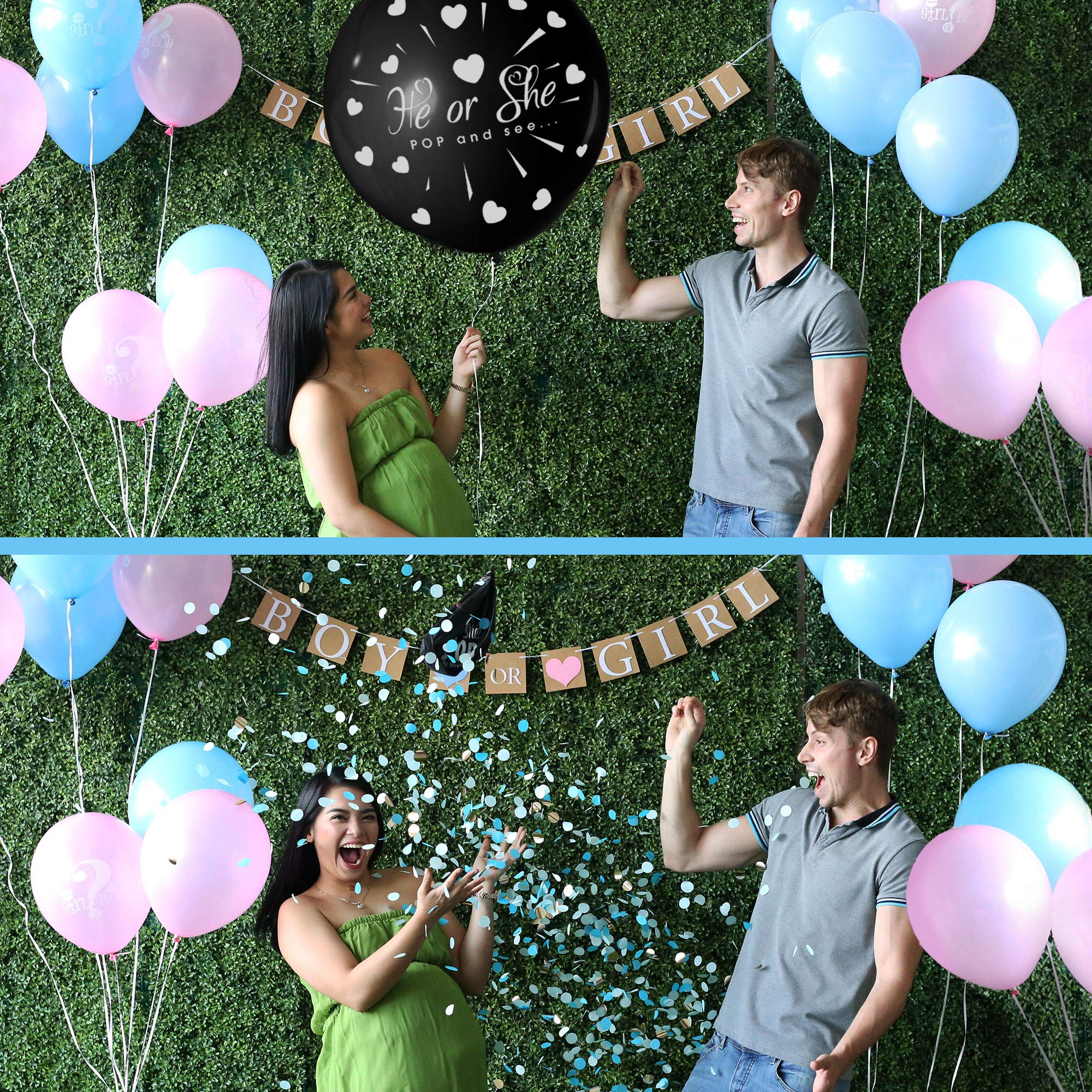 36" Baby Gender Reveal Balloon with Heart shaped Confetti, Pink and