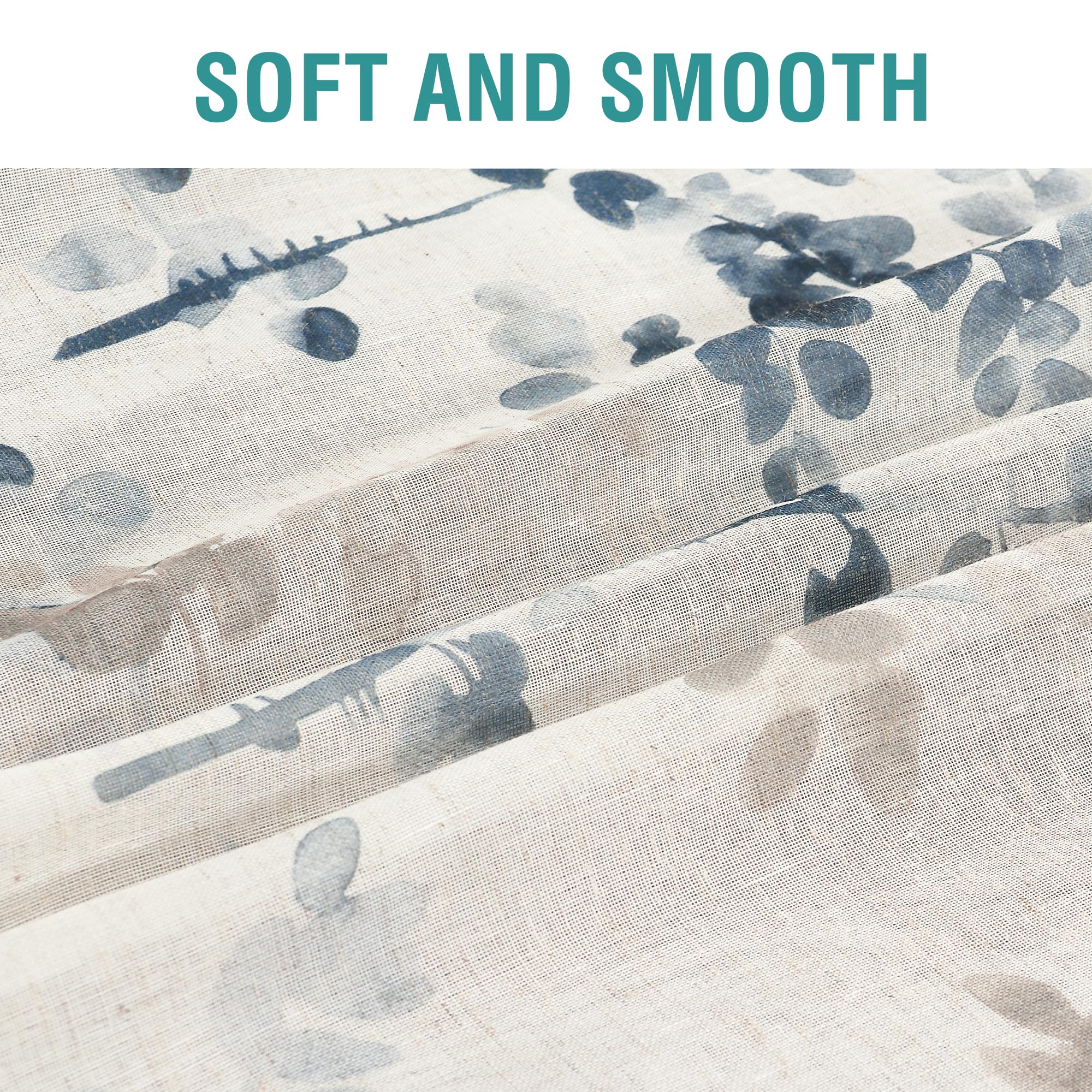 Rideaux de fenêtre transparents à œillets en faux lin, imprimé floral stylisé, peinture à l'encre pour salon, chambre à coucher (bleu/taupe, 132,1 x 241,3 cm)