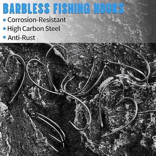 Miniatura 6 de Barbless Fishing Hooks, 50150pcs Carp Fishing Hooks Trout Hooks Circle Hooks Curve Shank Crank Fly Tying Hooks Carp Hair Fishing Bait Rigs for